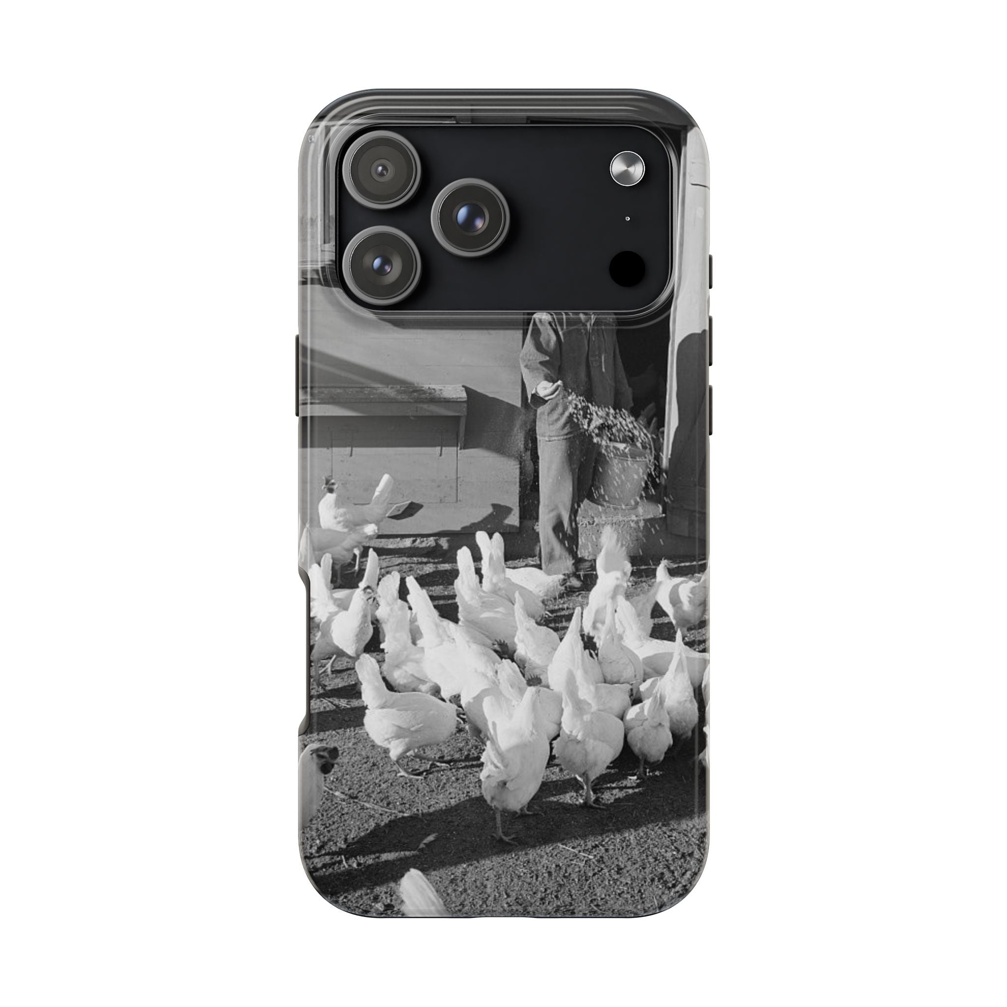 Ansel Adams  iBlack White image Farmer Feeding Chickens Phone Case | Vintage Farm Photo Tough Case | iphone 17 16 15