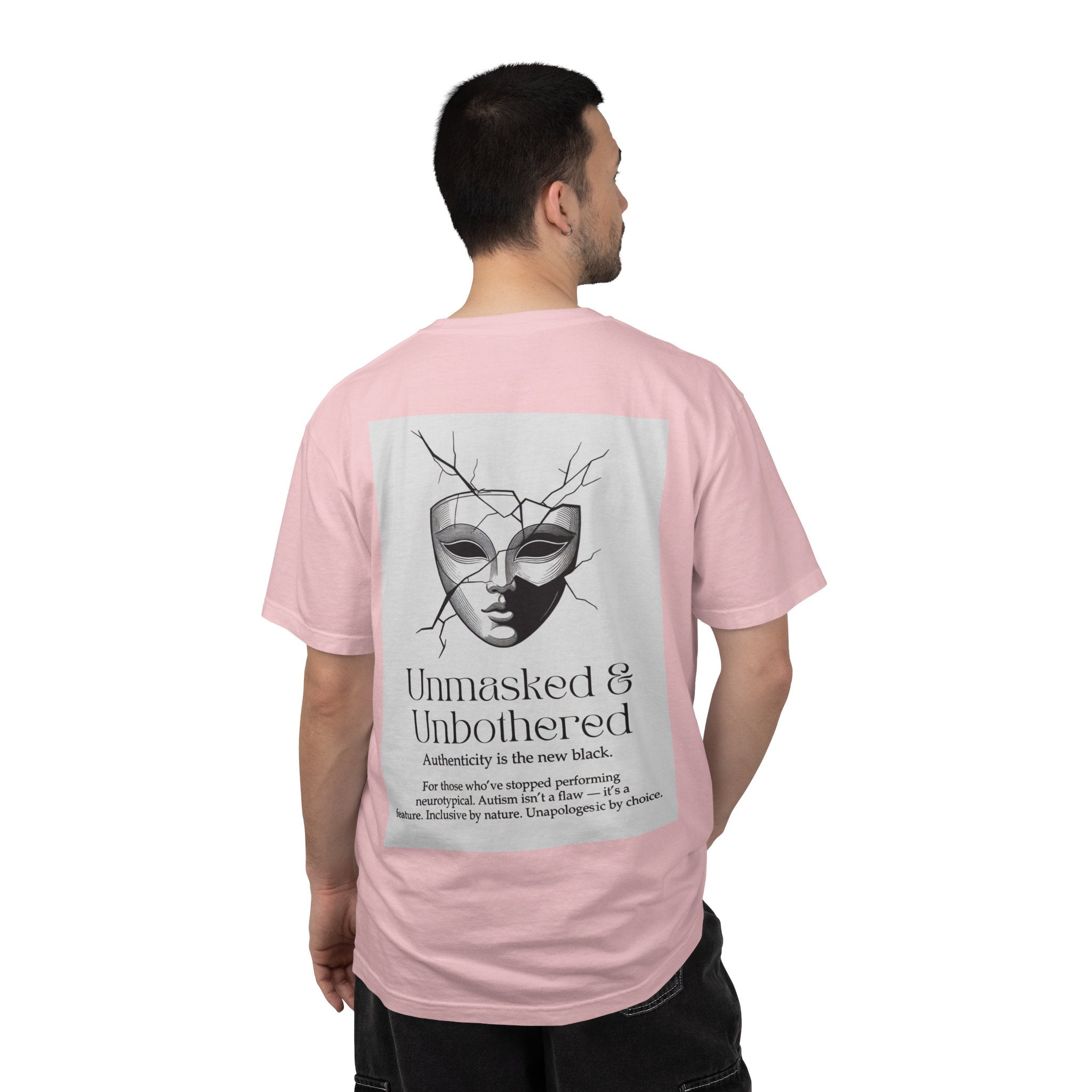 Neurodiversity Pride Acceptance t shirt |Unmasked & Unbothered T-shirt | Back Print Mask Illustration | ADHD \ Autism celebration