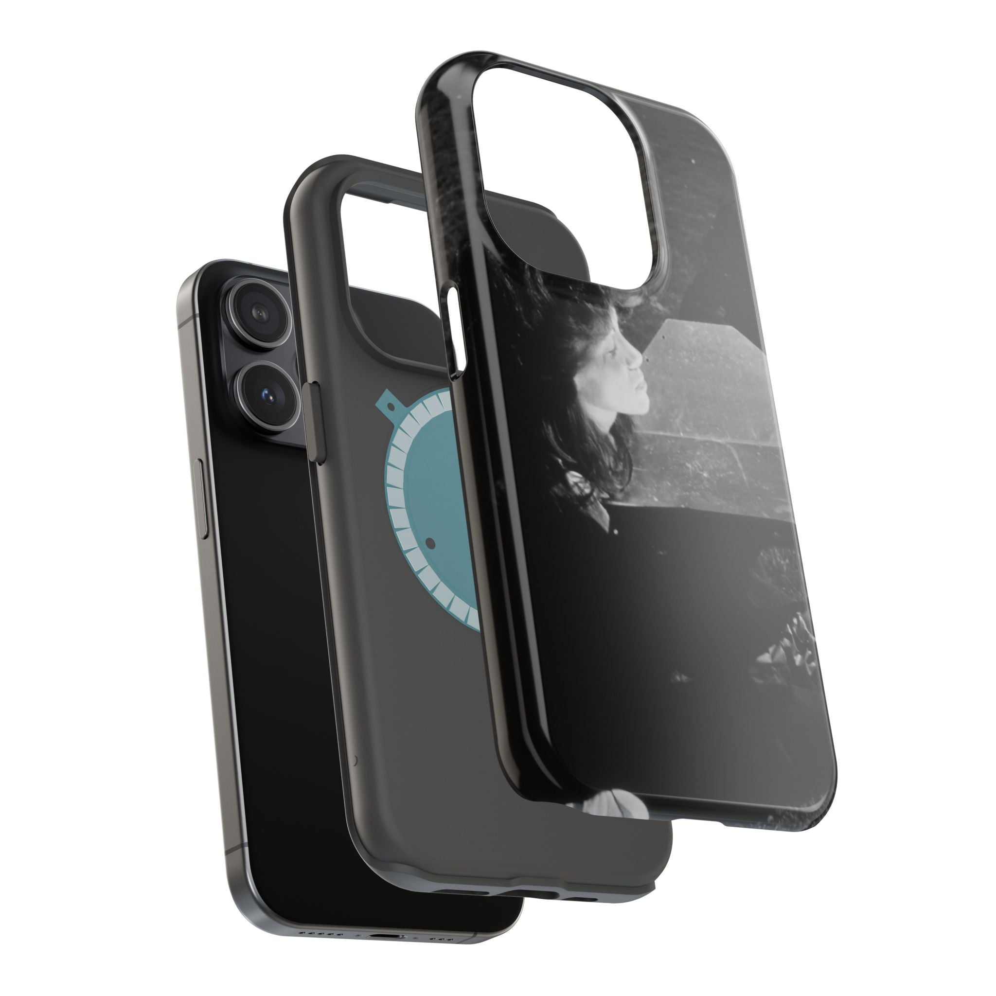Black and White  Americana Portrait Phone Case | Magnetic Impact-Resistant Case |woman sunning herself with foil | 1970s Americana | gift