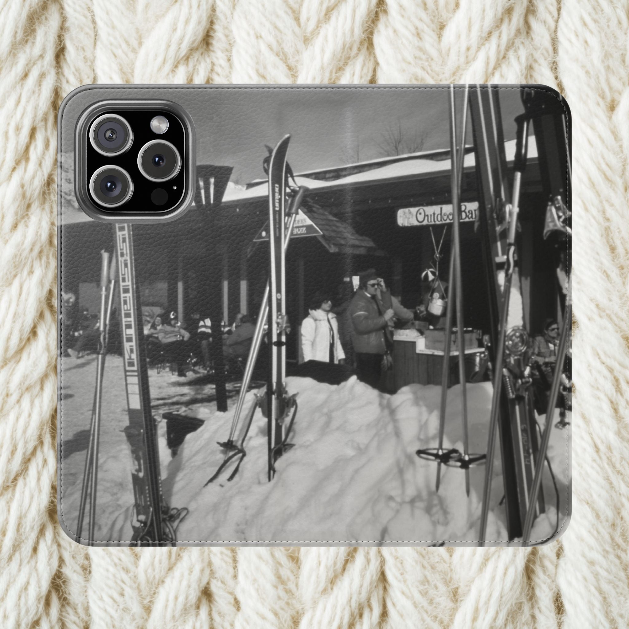 Vintage Ski Resort Photo Flip Case | Phone Wallet Cover | monochrome Americana