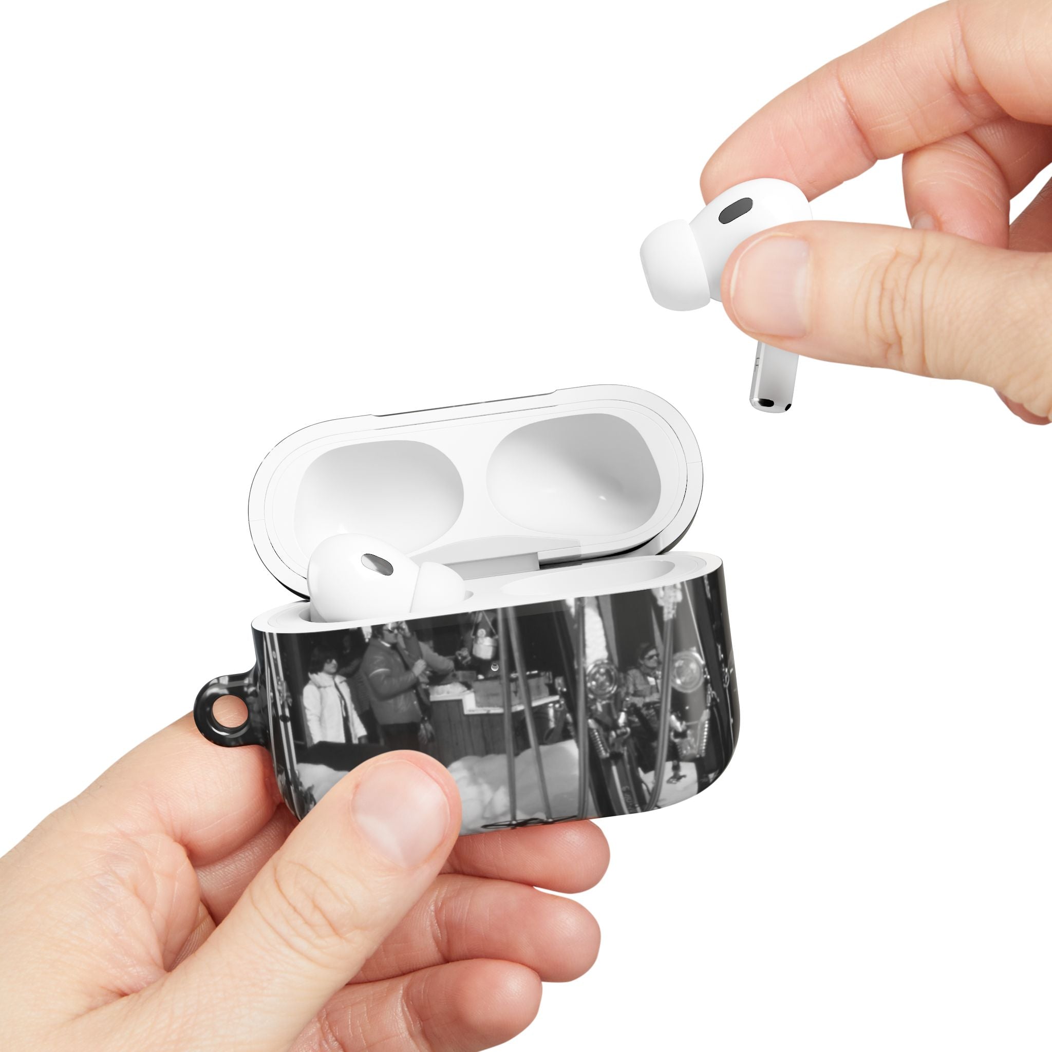 Vintage Black and White Market Photo AirPod Case | Retro Street Scene