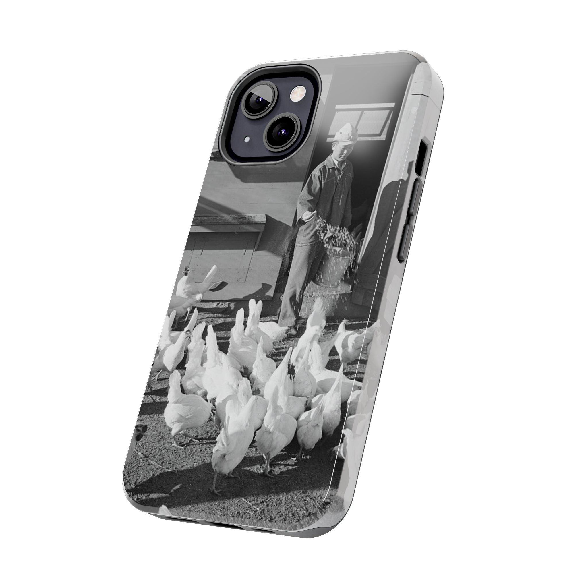 Ansel Adams  iBlack White image Farmer Feeding Chickens Phone Case | Vintage Farm Photo Tough Case | iphone 17 16 15