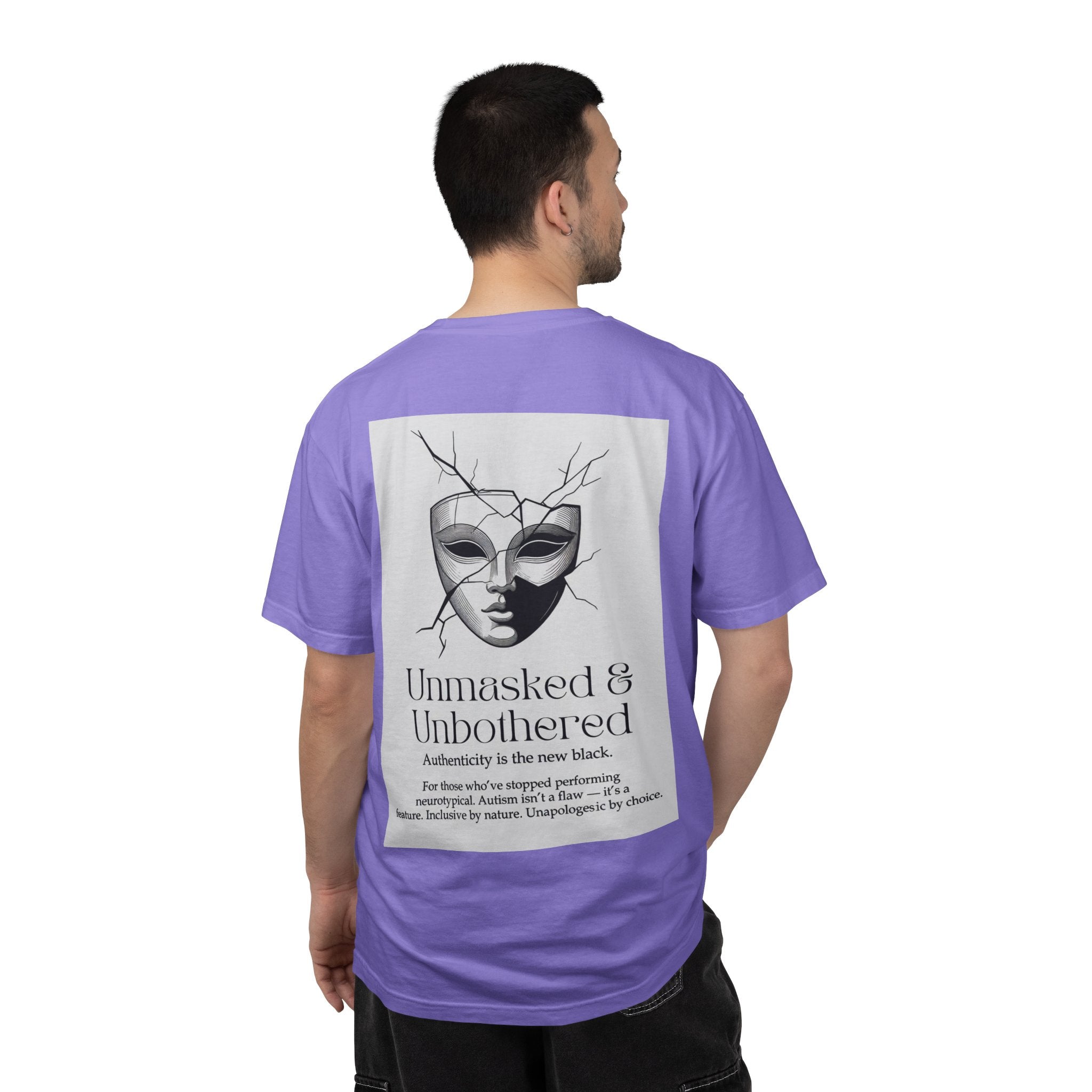 Neurodiversity Pride Acceptance t shirt |Unmasked & Unbothered T-shirt | Back Print Mask Illustration | ADHD \ Autism celebration