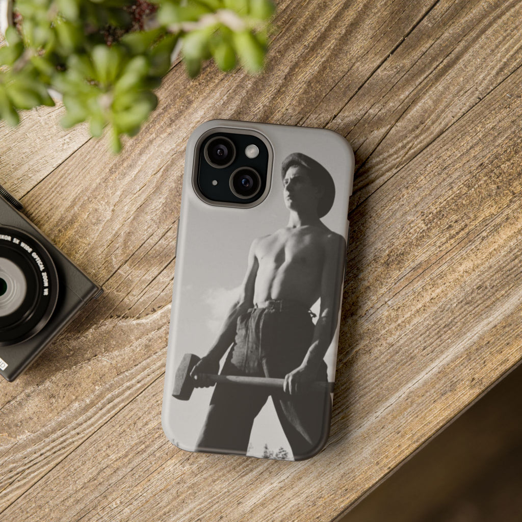 Shirtless Farmer with Sledgehammer Phone Case | Impact-Resistant Magnetic