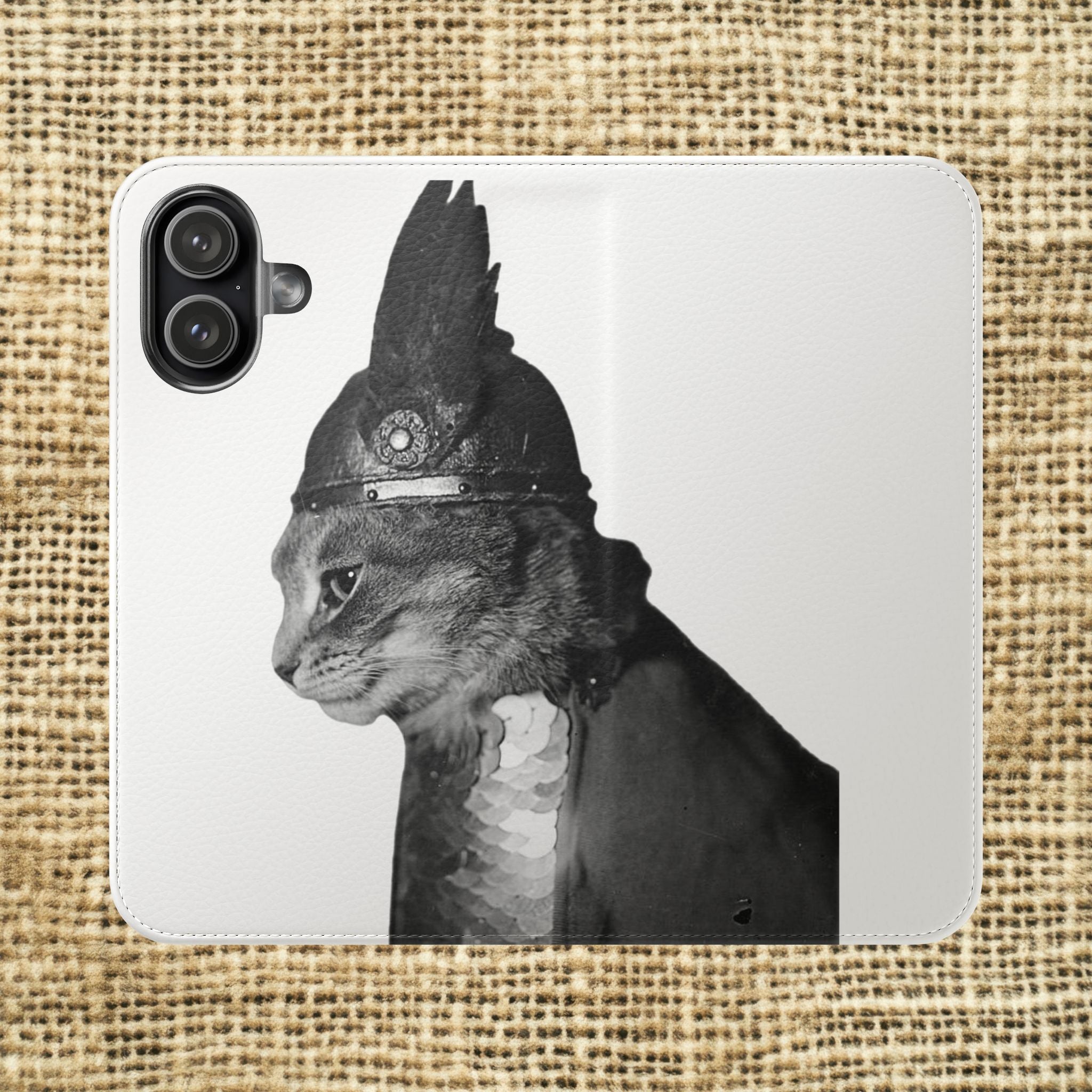 Monochrome Gladiator Victorian Cat Portrait Flip Case | Antique  Cat monochrome funny picture | cat with helmet case | cat lover gift