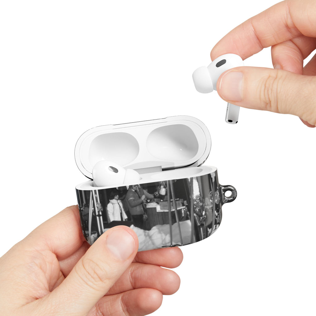 Vintage Black and White Market Photo AirPod Case | Retro Street Scene