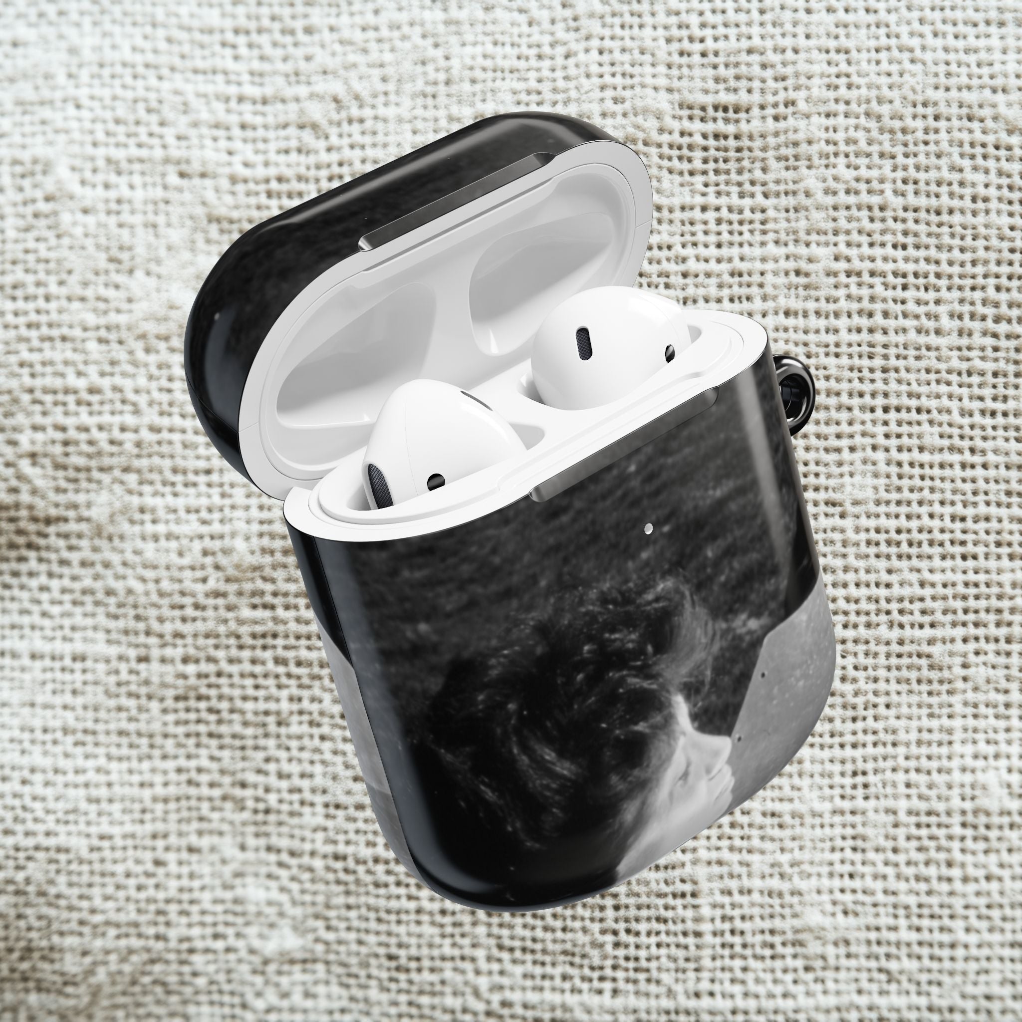 Black and White  Americana Portrait airpod Case | Magnetic Impact-Resistant Case |woman sunning herself with foil | 1970s Americana | gift