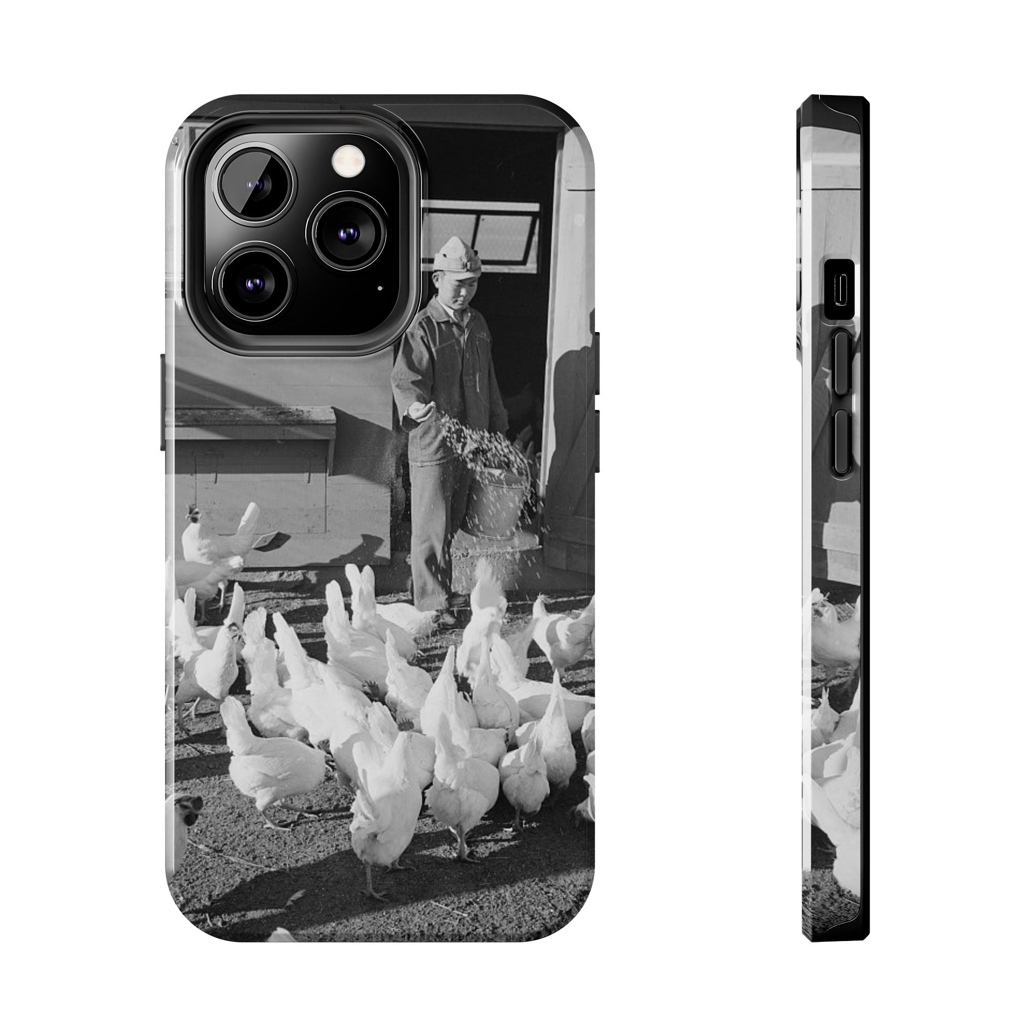 Ansel Adams  iBlack White image Farmer Feeding Chickens Phone Case | Vintage Farm Photo Tough Case | iphone 17 16 15