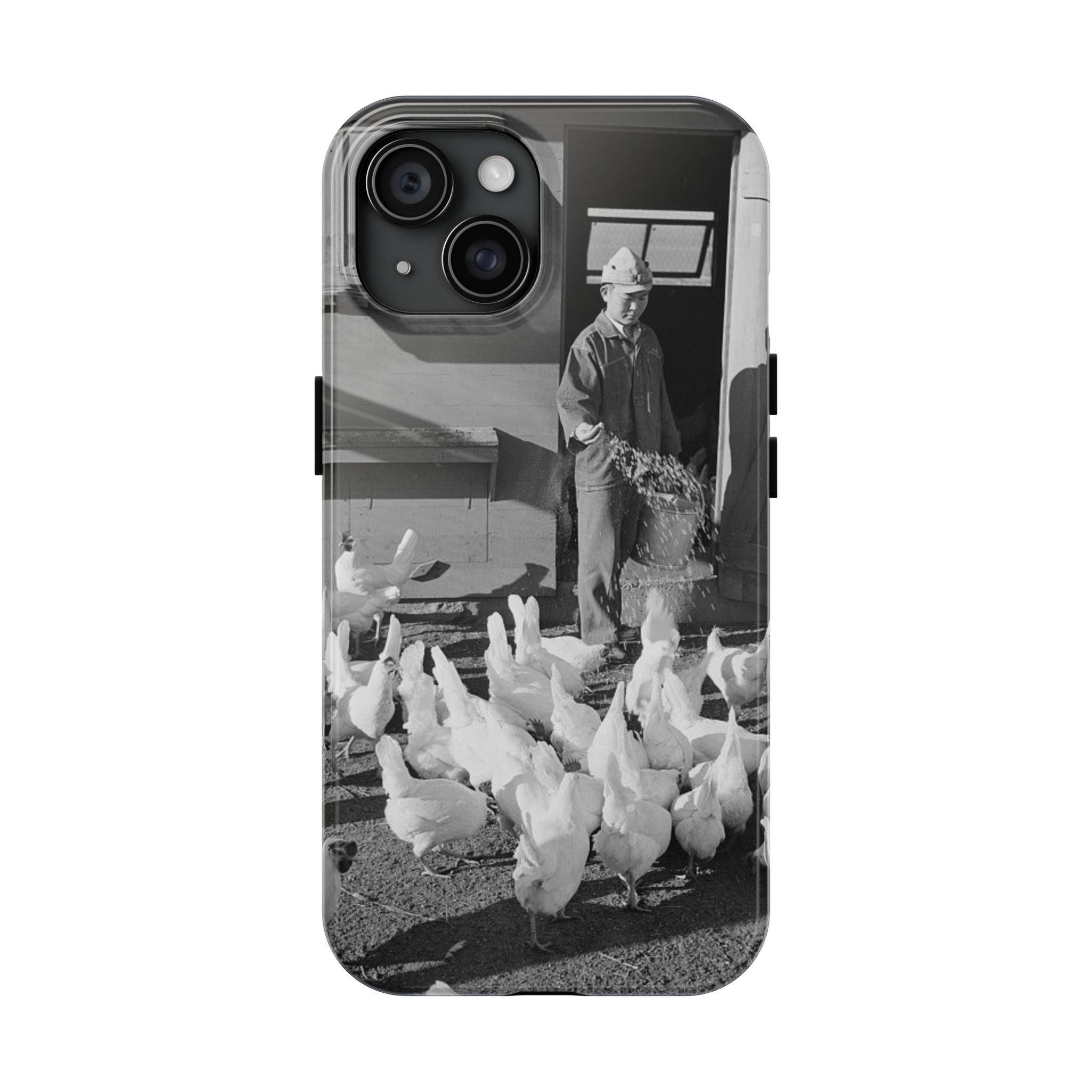 Ansel Adams  iBlack White image Farmer Feeding Chickens Phone Case | Vintage Farm Photo Tough Case | iphone 17 16 15