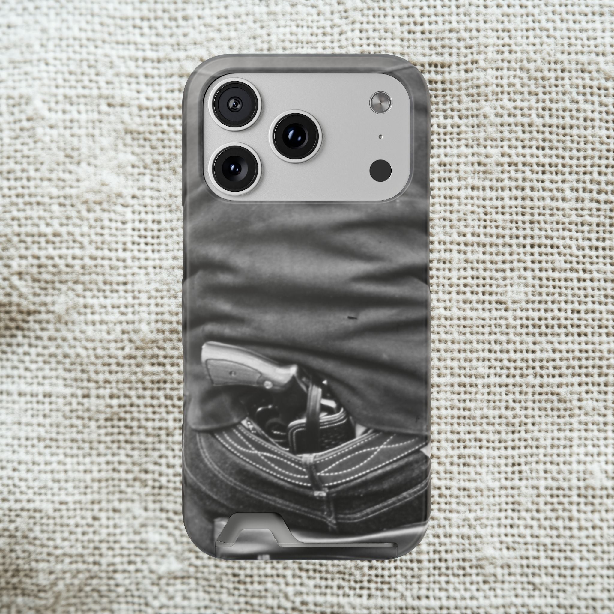 Vintage Revolver in Pocket phone case 2 card holder | Samsung 26 iphone 17 16 15 | Masculine | Monochrome Americana | rustic office decor