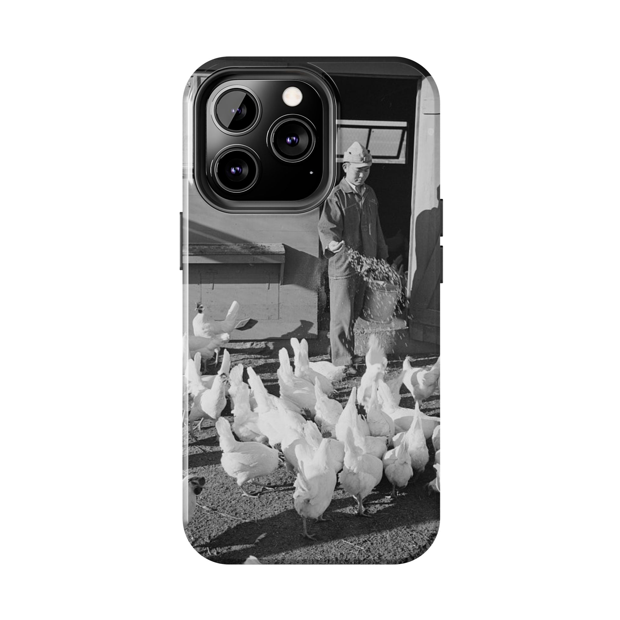 Ansel Adams  iBlack White image Farmer Feeding Chickens Phone Case | Vintage Farm Photo Tough Case | iphone 17 16 15