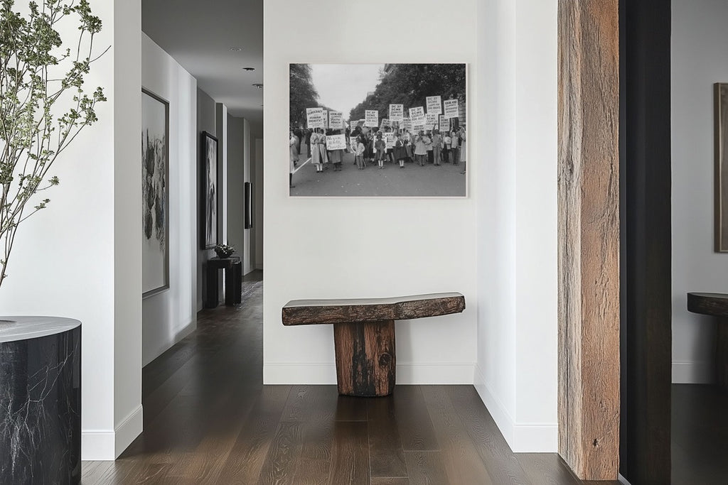 Black and white wall art | Black American March on Washington DC | Children with signs marching | civil rights | school library decor