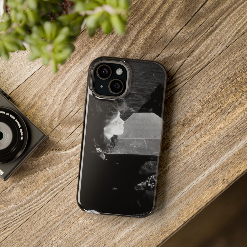 Black and White  Americana Portrait Phone Case | Magnetic Impact-Resistant Case |woman sunning herself with foil | 1970s Americana | gift