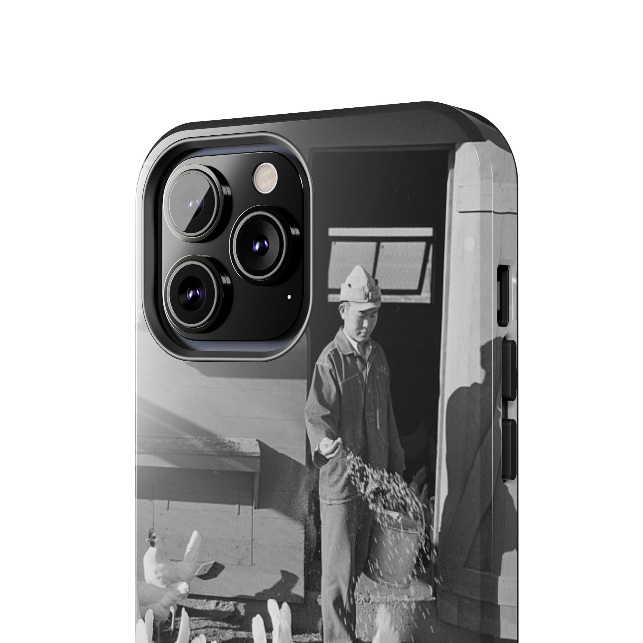 Ansel Adams  iBlack White image Farmer Feeding Chickens Phone Case | Vintage Farm Photo Tough Case | iphone 17 16 15