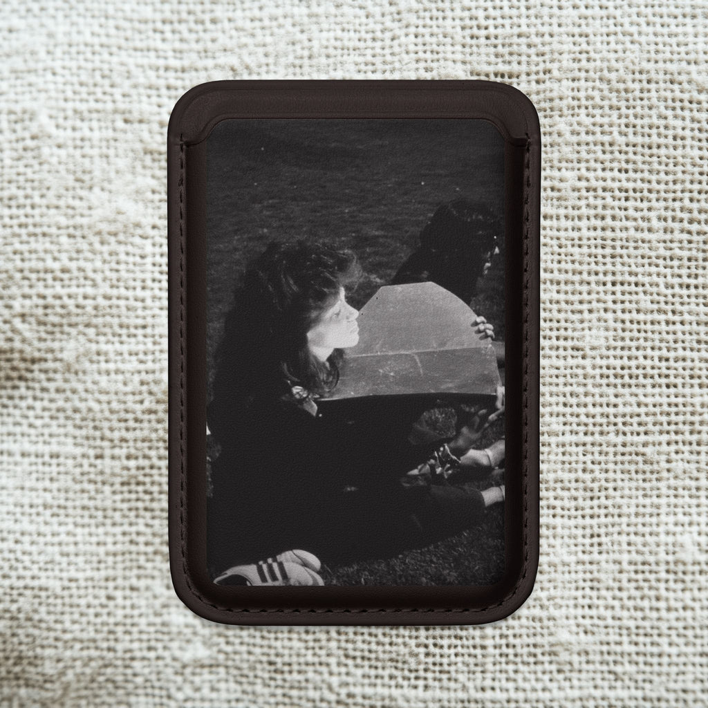 Black and White  Americana Portrait Phone wallet | Magnetic |woman sunning herself with foil | 1970s Americana | gift | card wallet