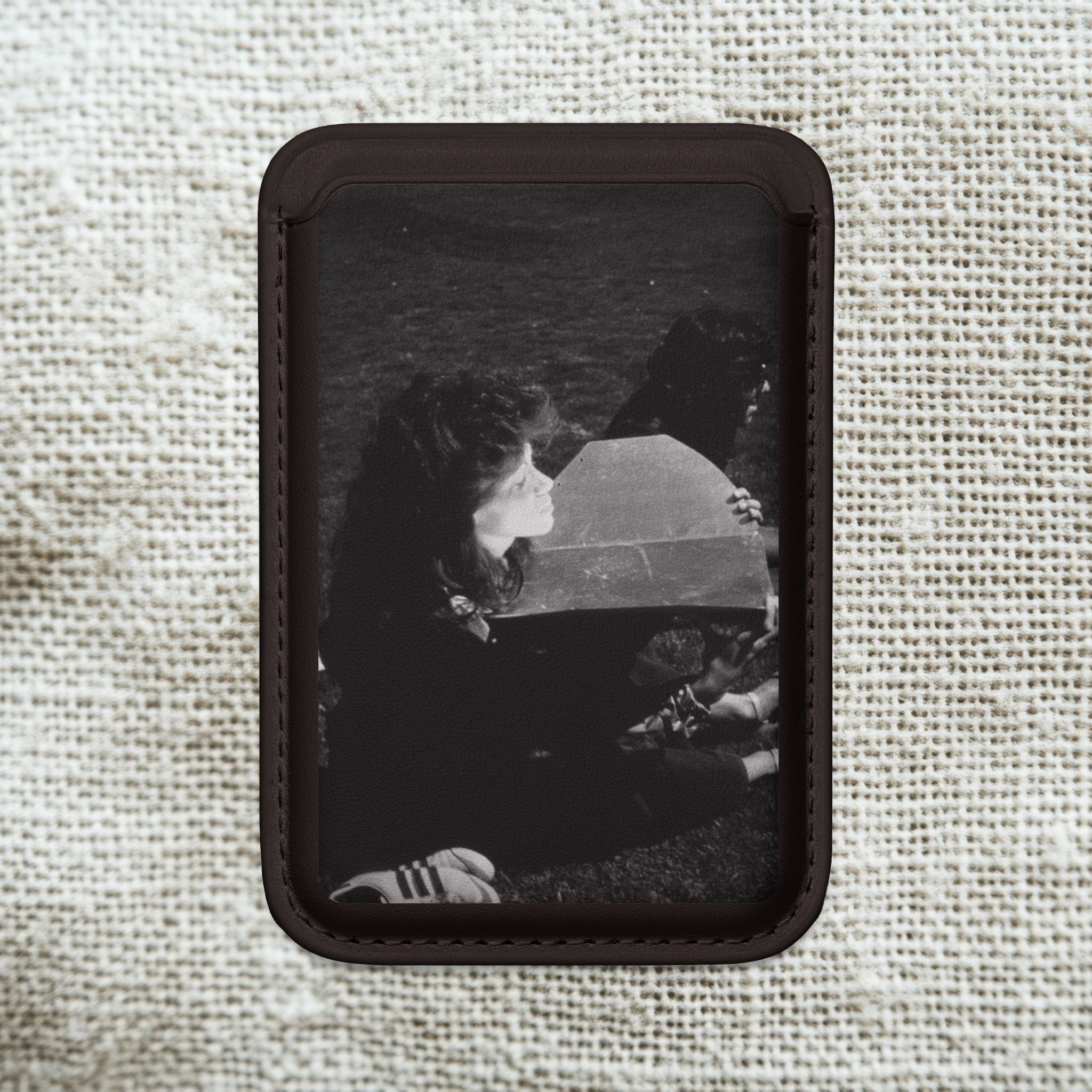 Black and White  Americana Portrait Phone wallet | Magnetic |woman sunning herself with foil | 1970s Americana | gift | card wallet