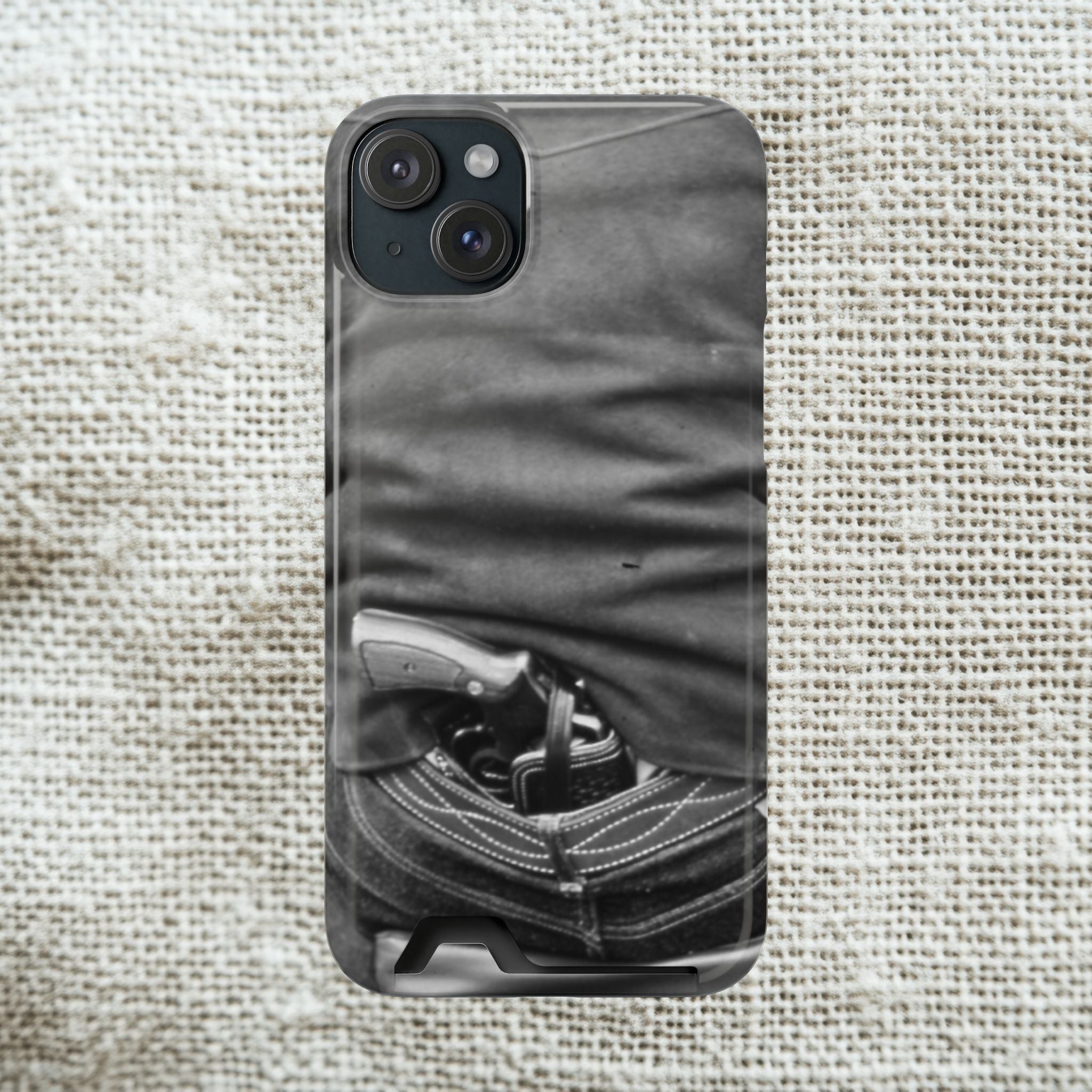 Vintage Revolver in Pocket phone case 2 card holder | Samsung 26 iphone 17 16 15 | Masculine | Monochrome Americana | rustic office decor