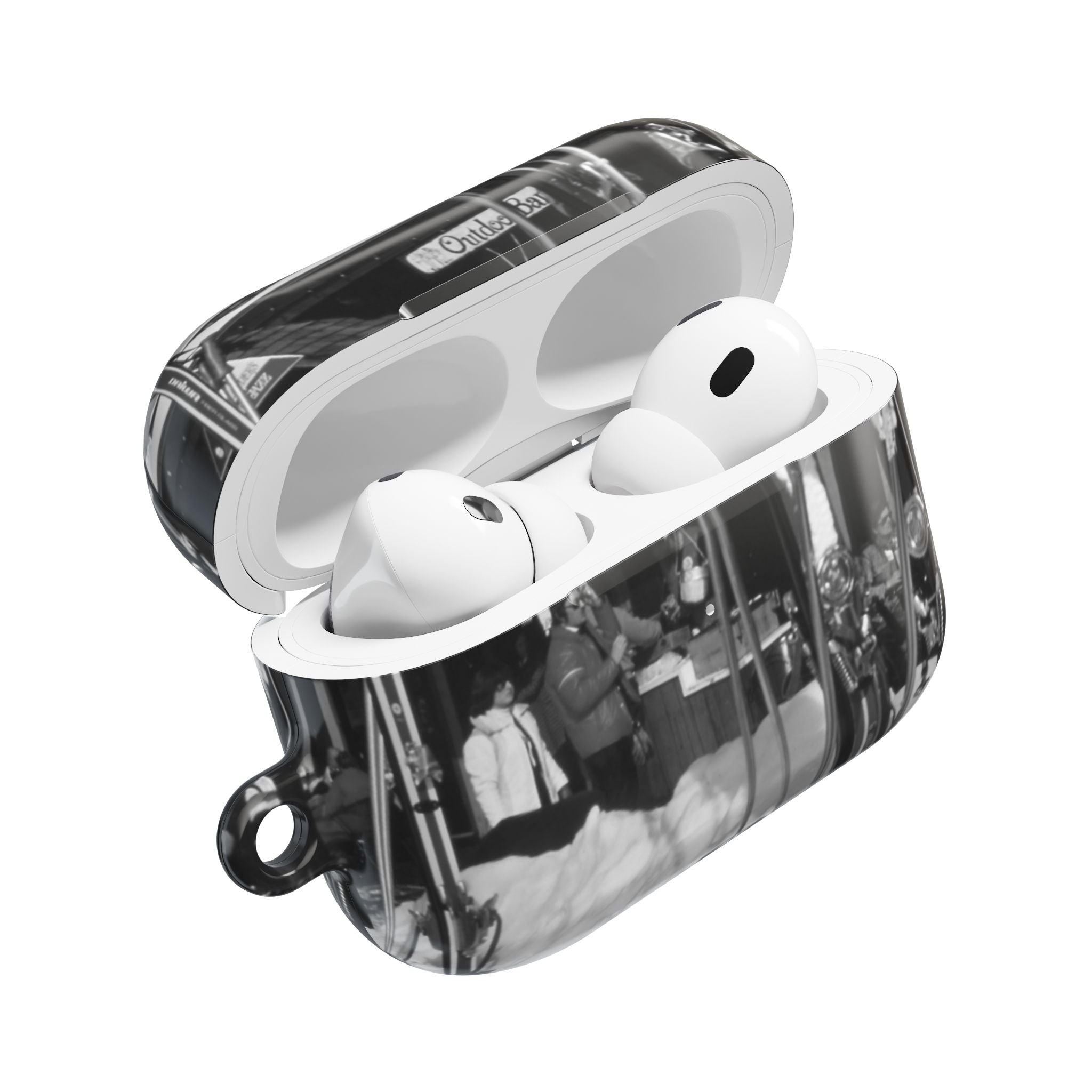 Vintage Black and White Market Photo AirPod Case | Retro Street Scene