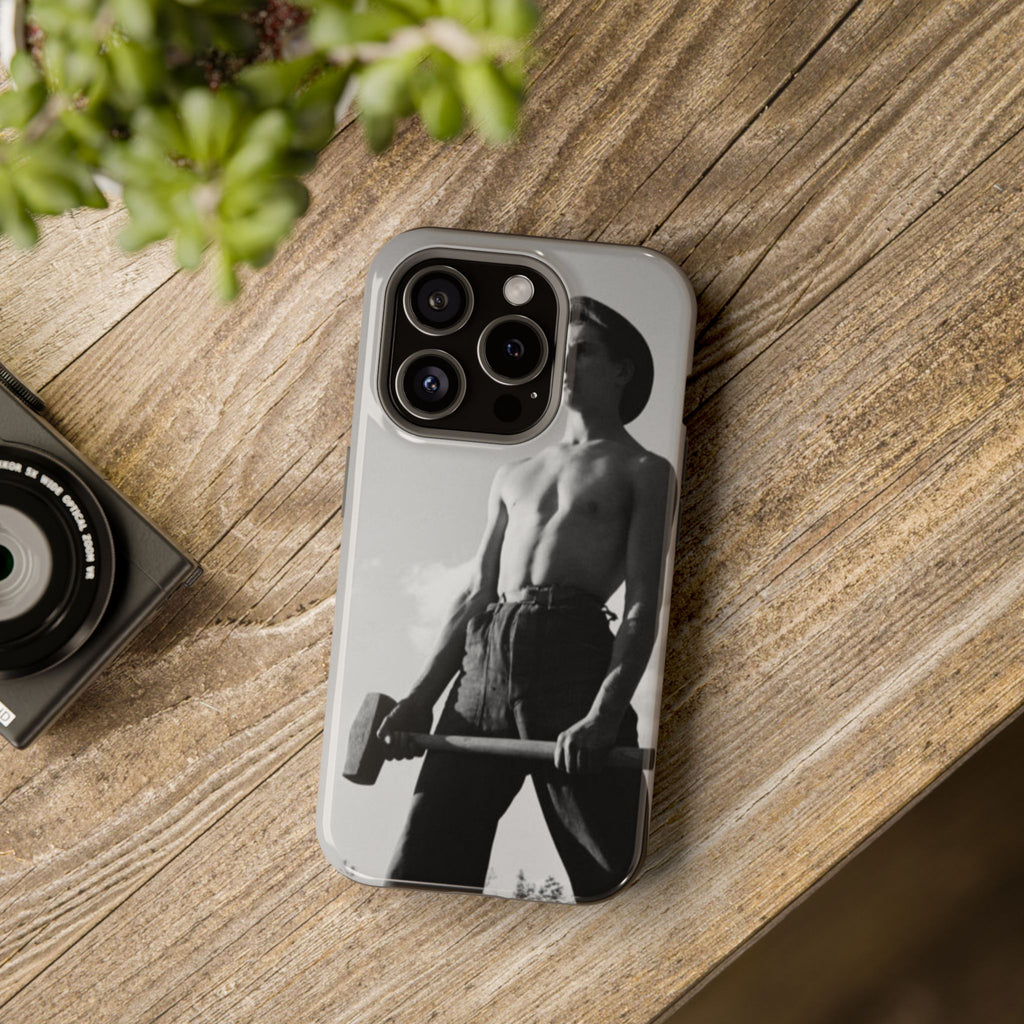 Shirtless Farmer with Sledgehammer Phone Case | Impact-Resistant Magnetic