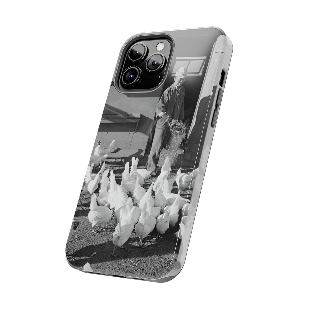 Ansel Adams  iBlack White image Farmer Feeding Chickens Phone Case | Vintage Farm Photo Tough Case | iphone 17 16 15