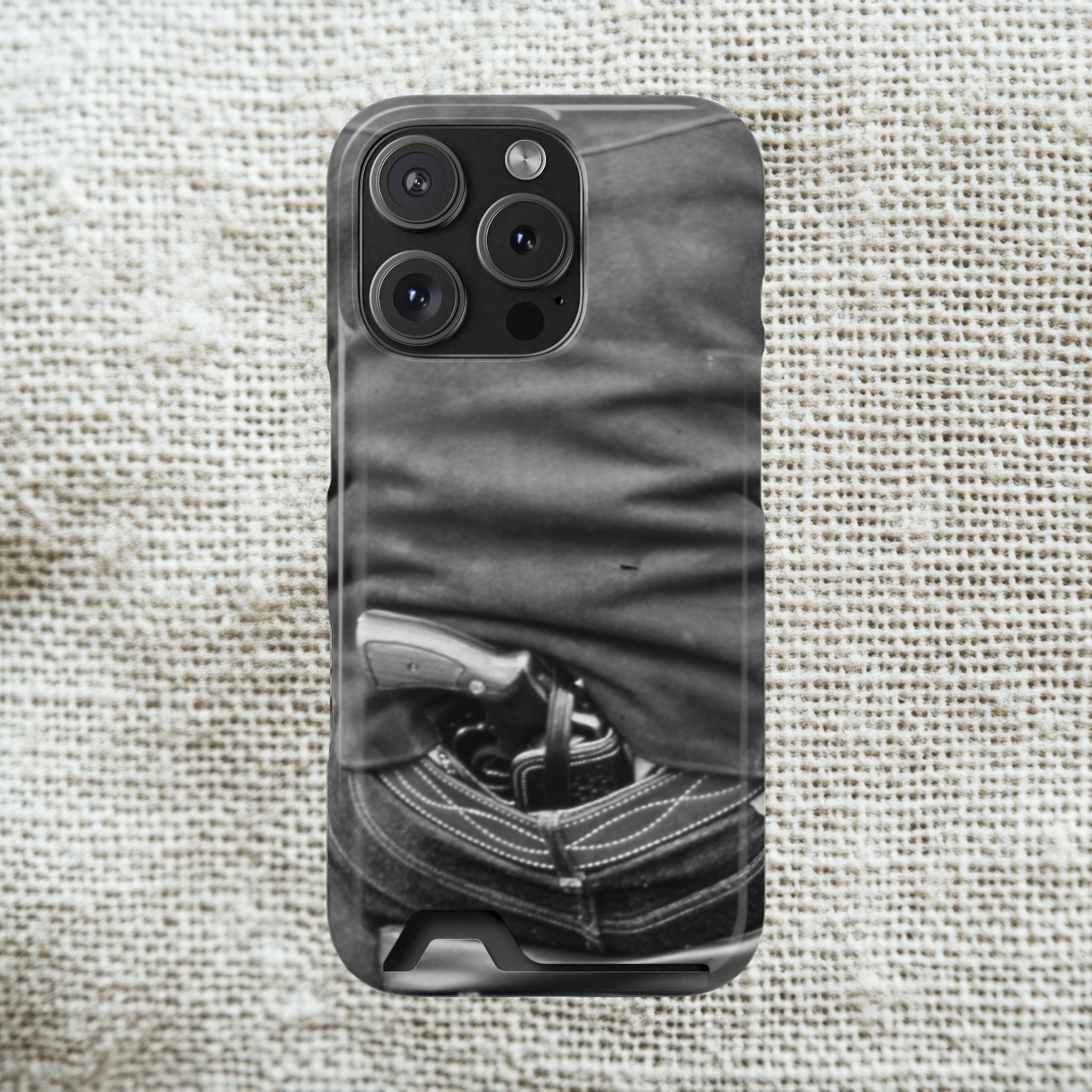 Vintage Revolver in Pocket phone case 2 card holder | Samsung 26 iphone 17 16 15 | Masculine | Monochrome Americana | rustic office decor