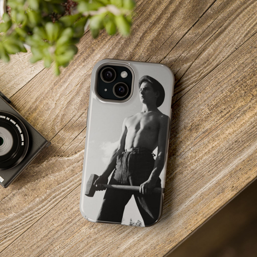 Shirtless Farmer with Sledgehammer Phone Case | Impact-Resistant Magnetic