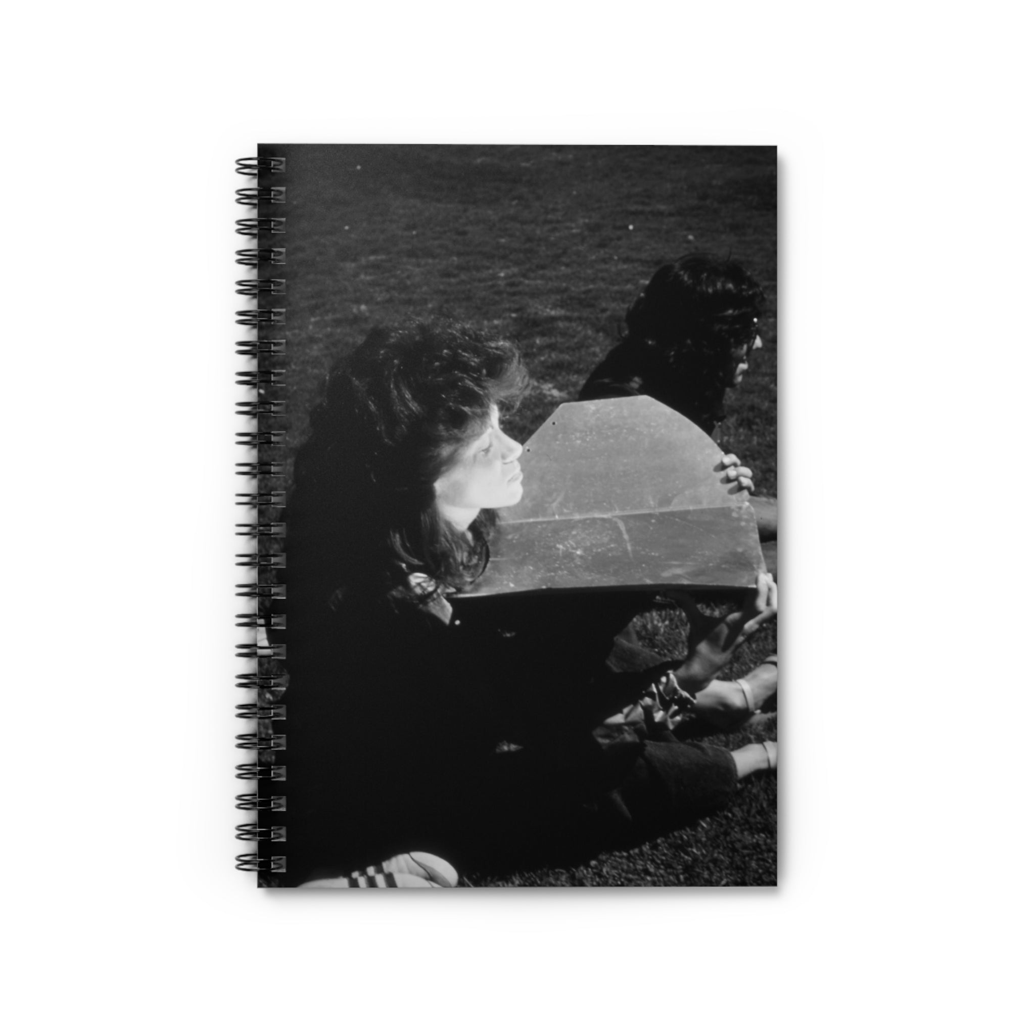 Black and White  Americana Portrait Notebook | Artistic spiral bound notebook |woman sunning herself with foil | 1970s Americana | gift