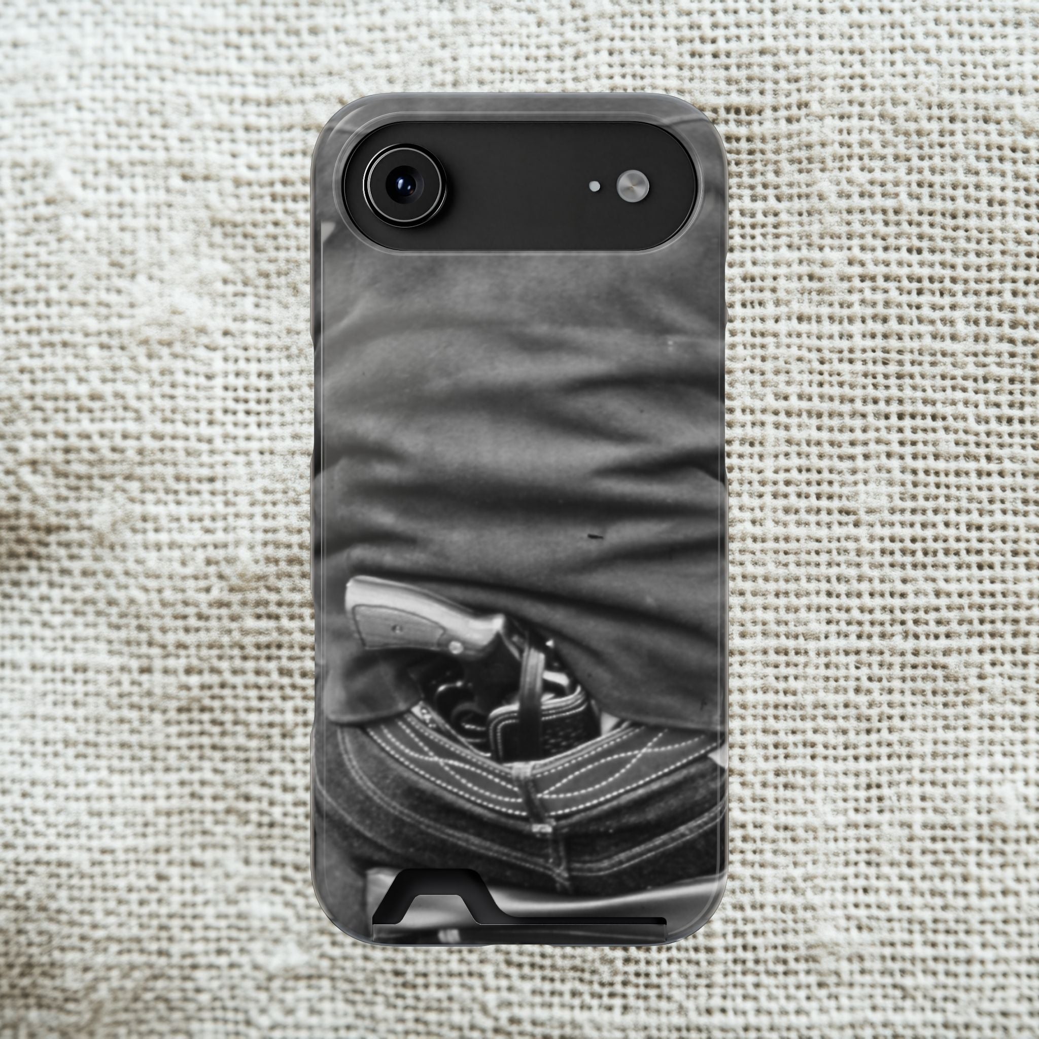 Vintage Revolver in Pocket phone case 2 card holder | Samsung 26 iphone 17 16 15 | Masculine | Monochrome Americana | rustic office decor