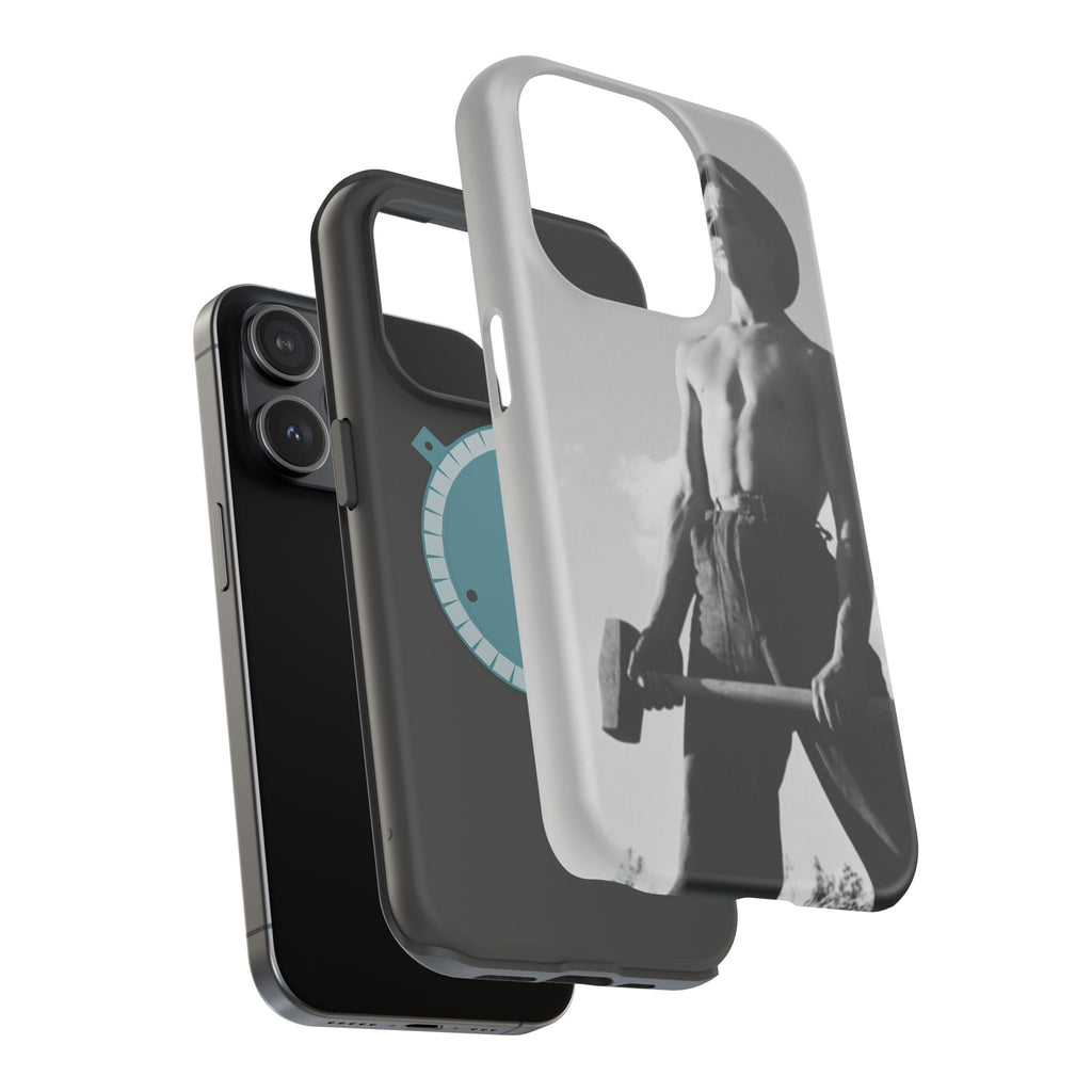 Shirtless Farmer with Sledgehammer Phone Case | Impact-Resistant Magnetic