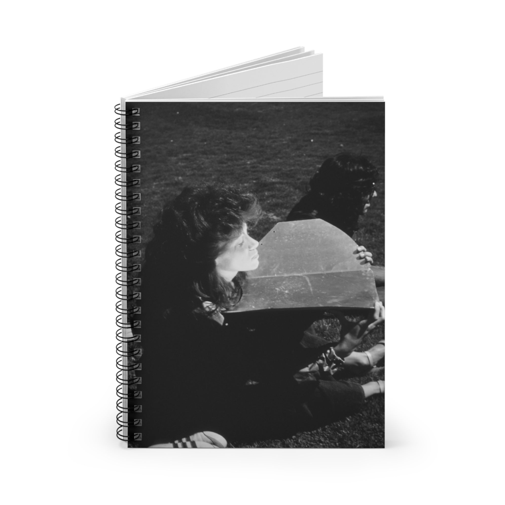 Black and White  Americana Portrait Notebook | Artistic spiral bound notebook |woman sunning herself with foil | 1970s Americana | gift
