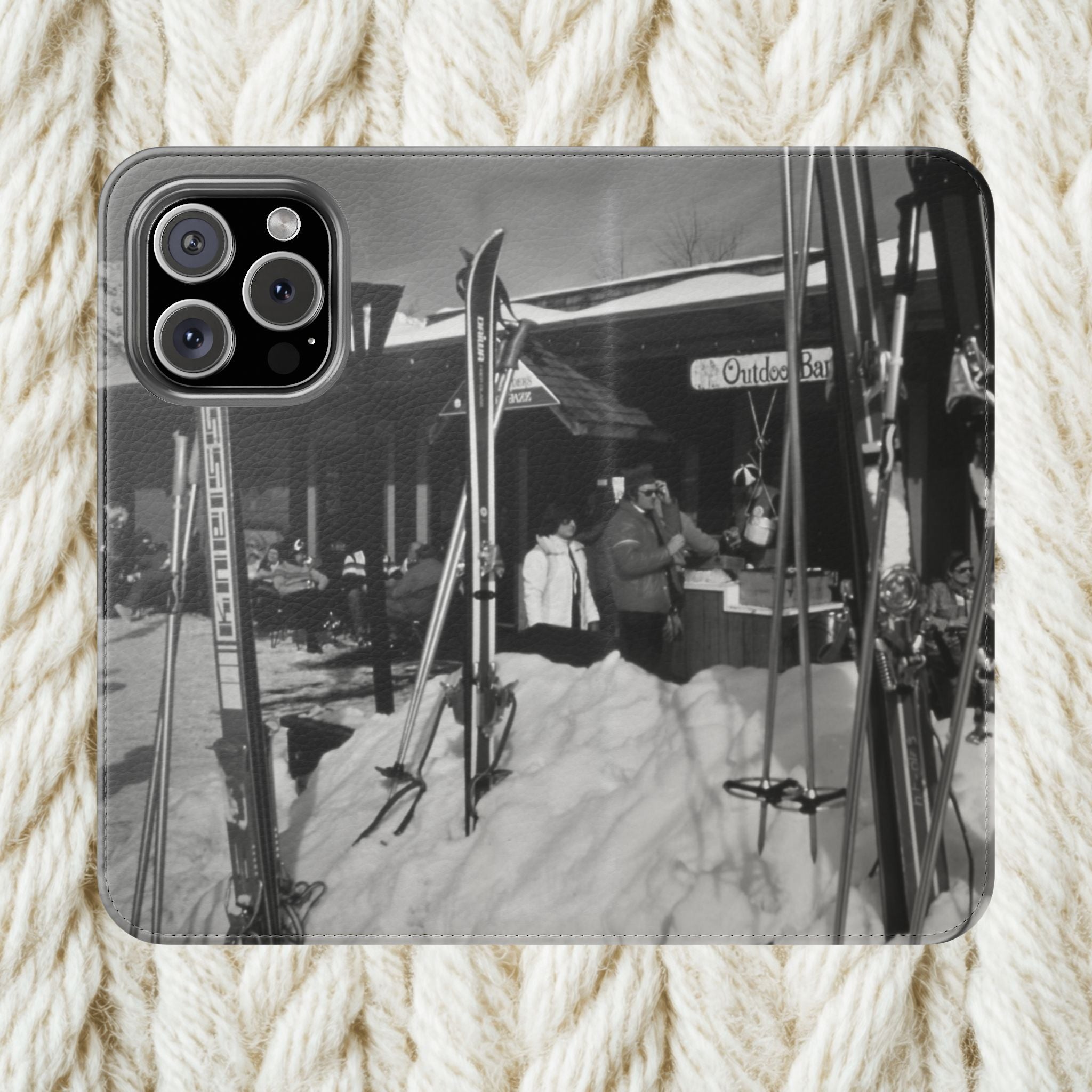 Vintage Ski Resort Photo Flip Case | Phone Wallet Cover | monochrome Americana