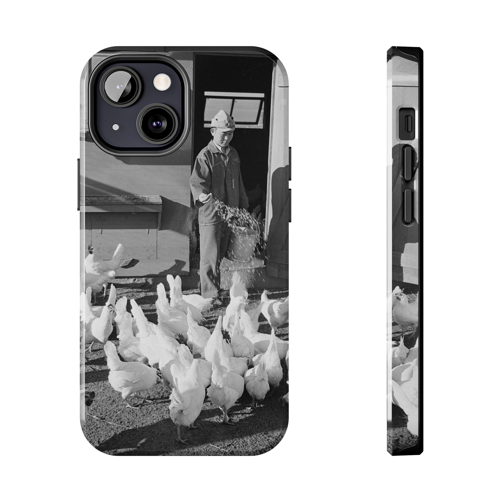 Ansel Adams  iBlack White image Farmer Feeding Chickens Phone Case | Vintage Farm Photo Tough Case | iphone 17 16 15