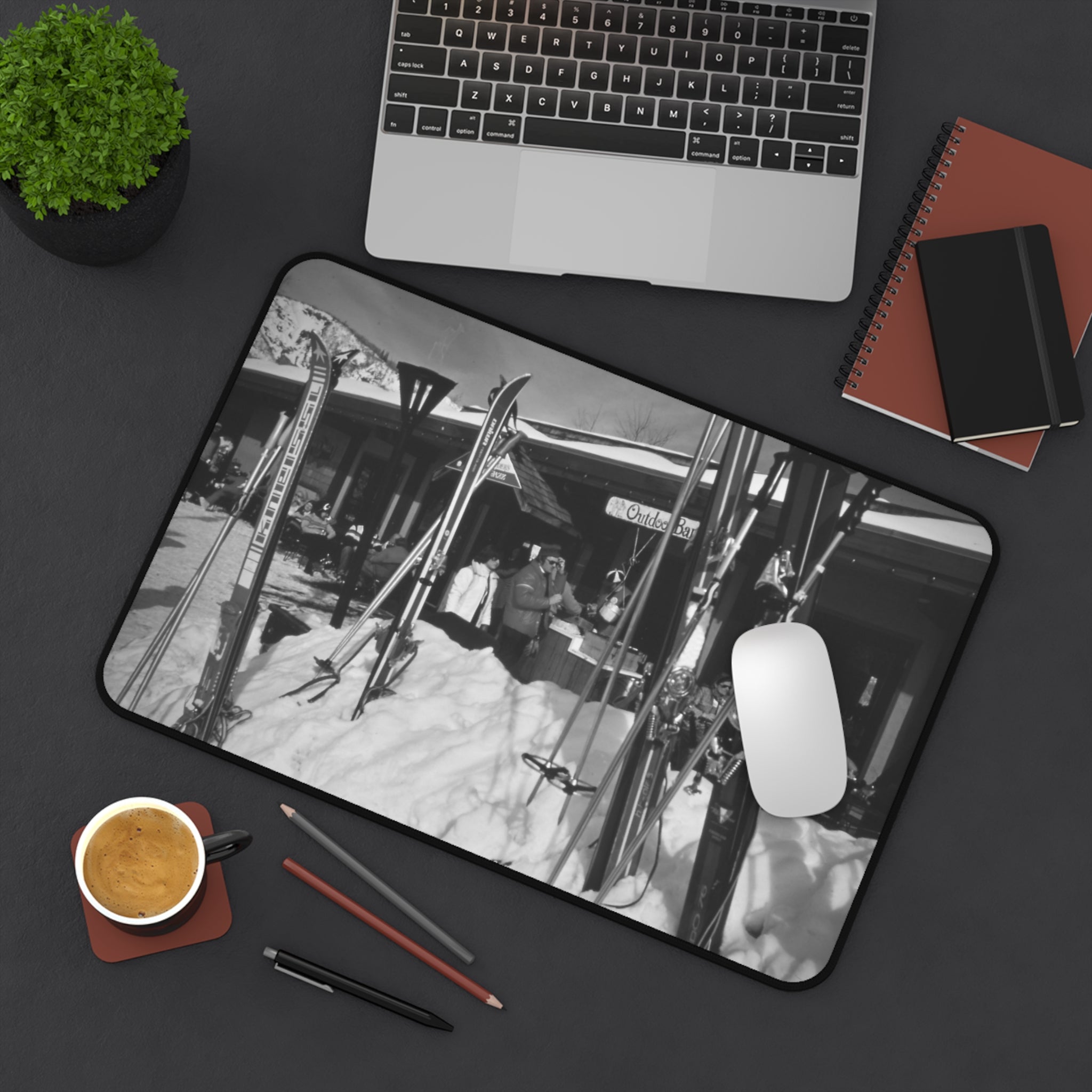Vintage Vail Colorado Photo Desk Mat | Retro Snowy Skis Mousepad | downtown vail | ski lodge office decor | monochrome desk mat
