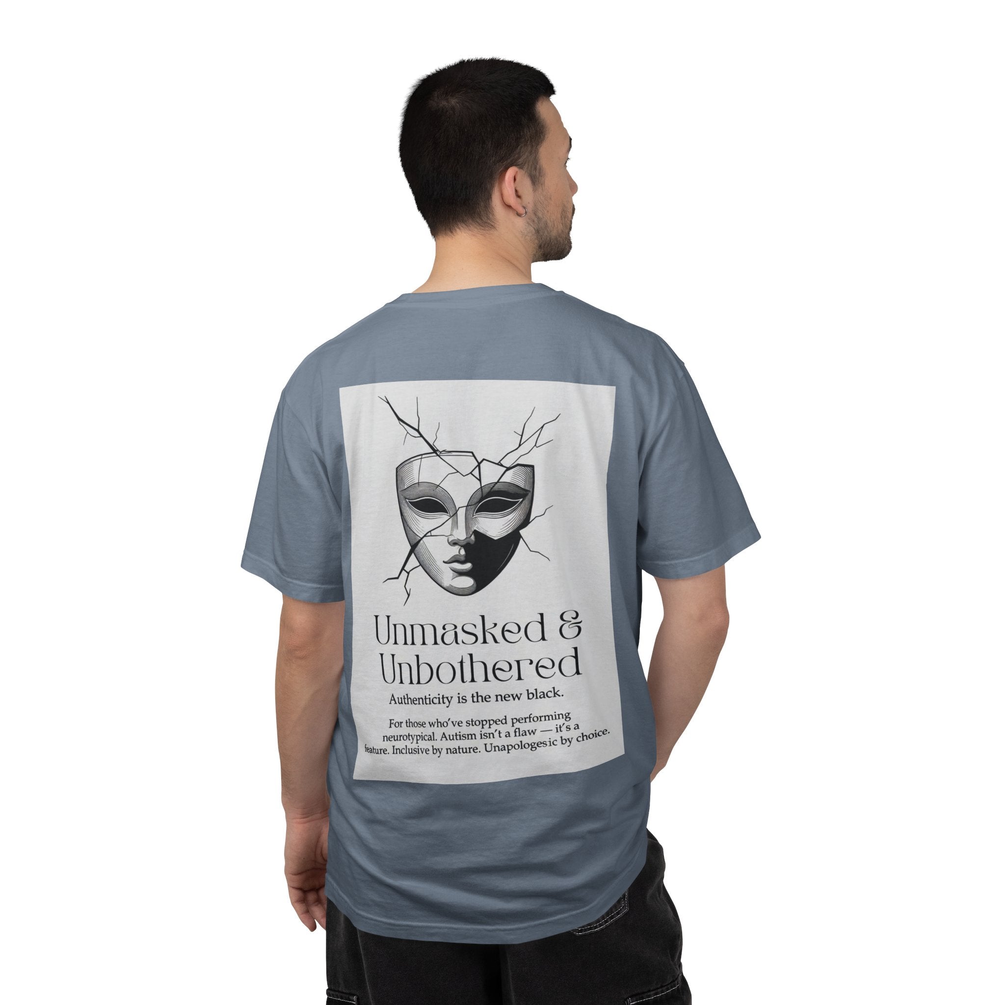 Neurodiversity Pride Acceptance t shirt |Unmasked & Unbothered T-shirt | Back Print Mask Illustration | ADHD \ Autism celebration
