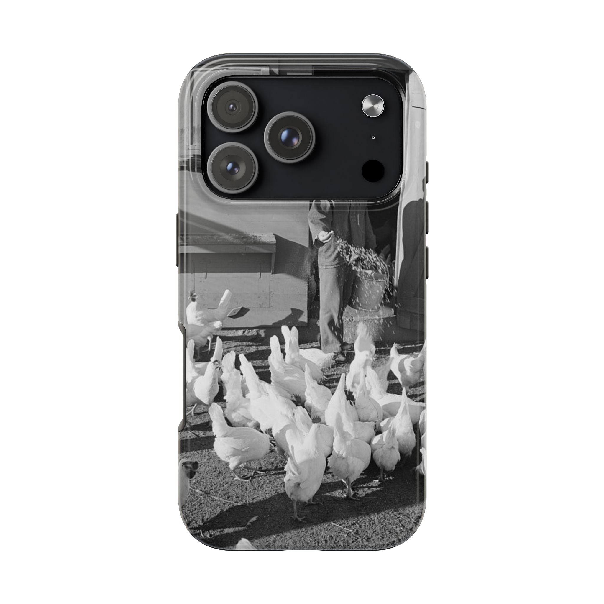 Ansel Adams  iBlack White image Farmer Feeding Chickens Phone Case | Vintage Farm Photo Tough Case | iphone 17 16 15