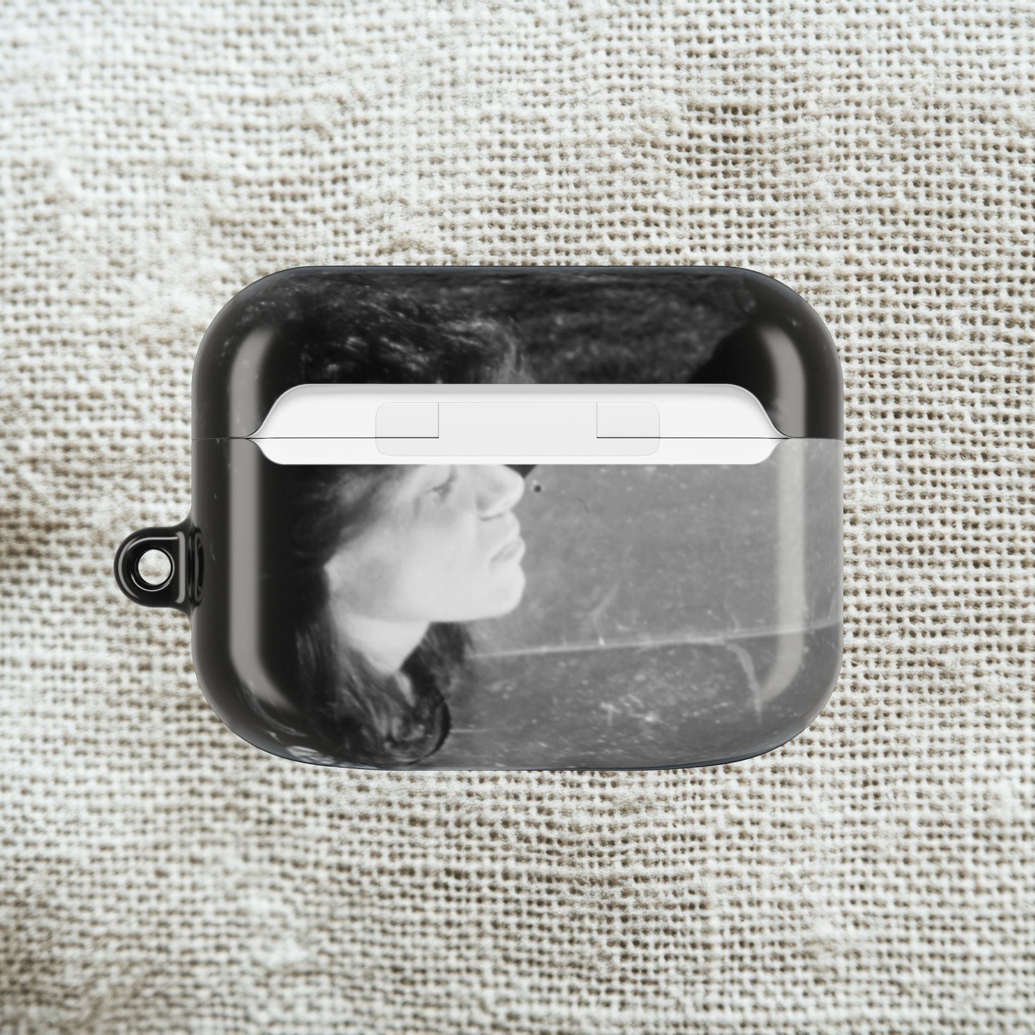 Black and White  Americana Portrait airpod Case | Magnetic Impact-Resistant Case |woman sunning herself with foil | 1970s Americana | gift
