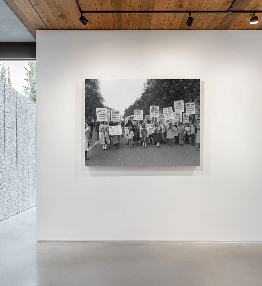 Black and white wall art | Black American March on Washington DC | Children with signs marching | civil rights | school library decor
