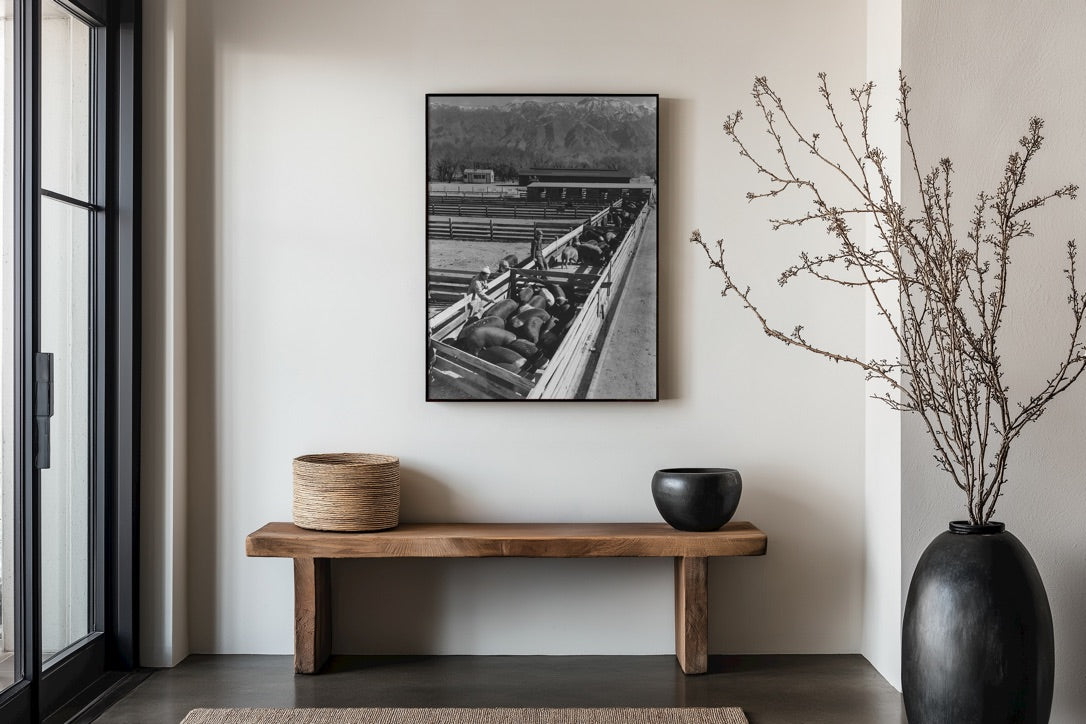 Ansel Adams Manzanar Hog Farm Print - Japanese American Internment Camp WW2 Historical Black White Photography Wall Art