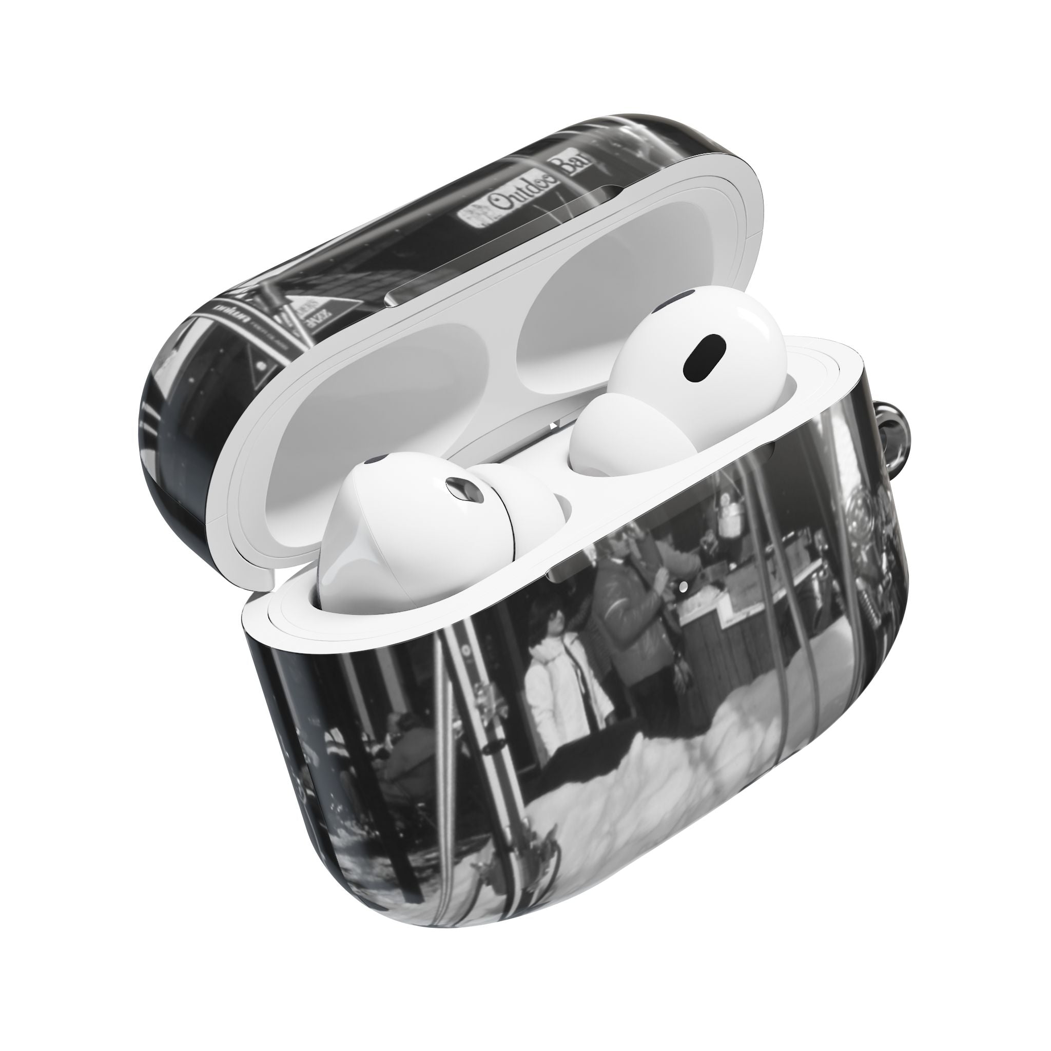 Vintage Black and White Market Photo AirPod Case | Retro Street Scene