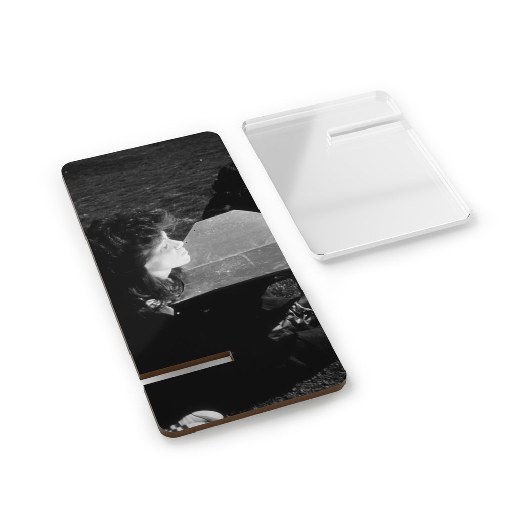 Black and White  Americana Portrait Phone stand | artistic stand for phone  |woman sunning herself with foil | 1970s Americana | gift