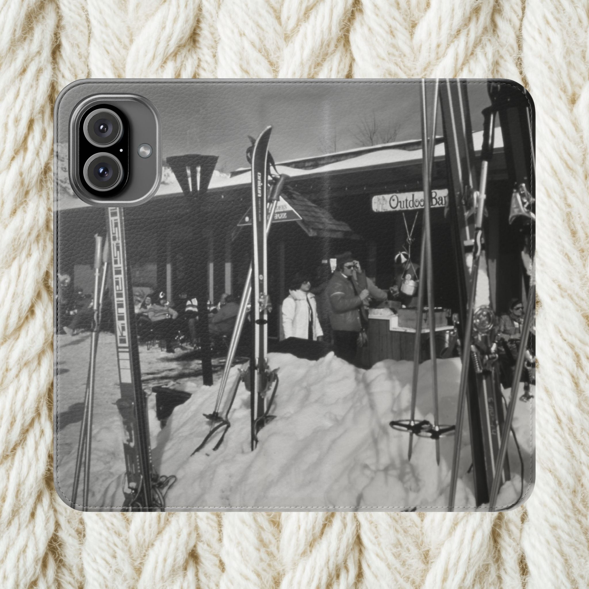 Vintage Ski Resort Photo Flip Case | Phone Wallet Cover | monochrome Americana