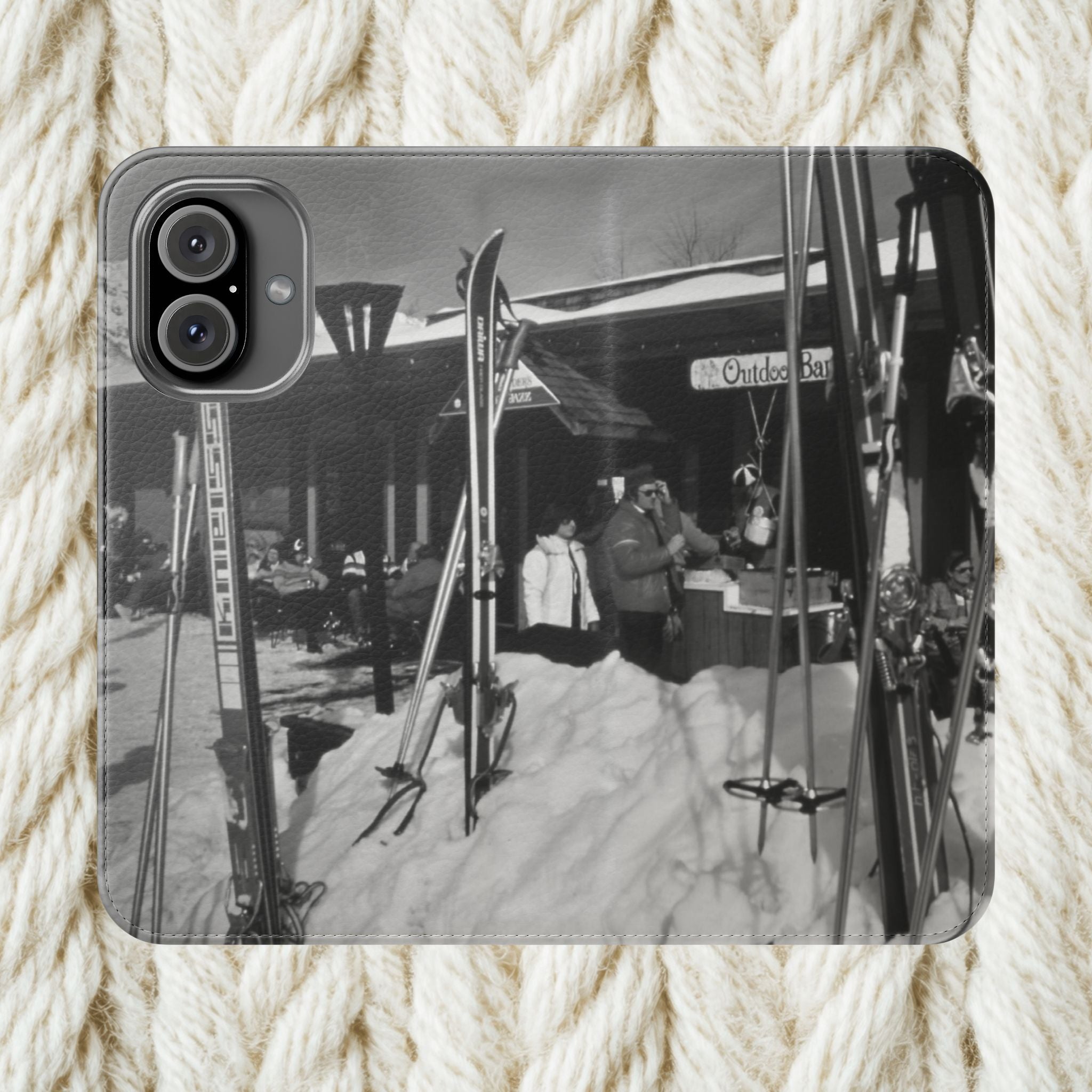 Vintage Ski Resort Photo Flip Case | Phone Wallet Cover | monochrome Americana
