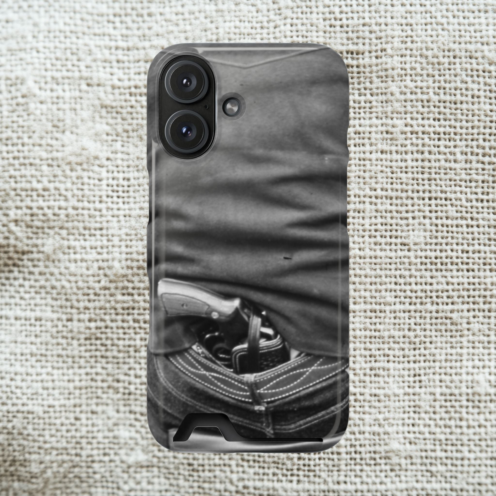 Vintage Revolver in Pocket phone case 2 card holder | Samsung 26 iphone 17 16 15 | Masculine | Monochrome Americana | rustic office decor