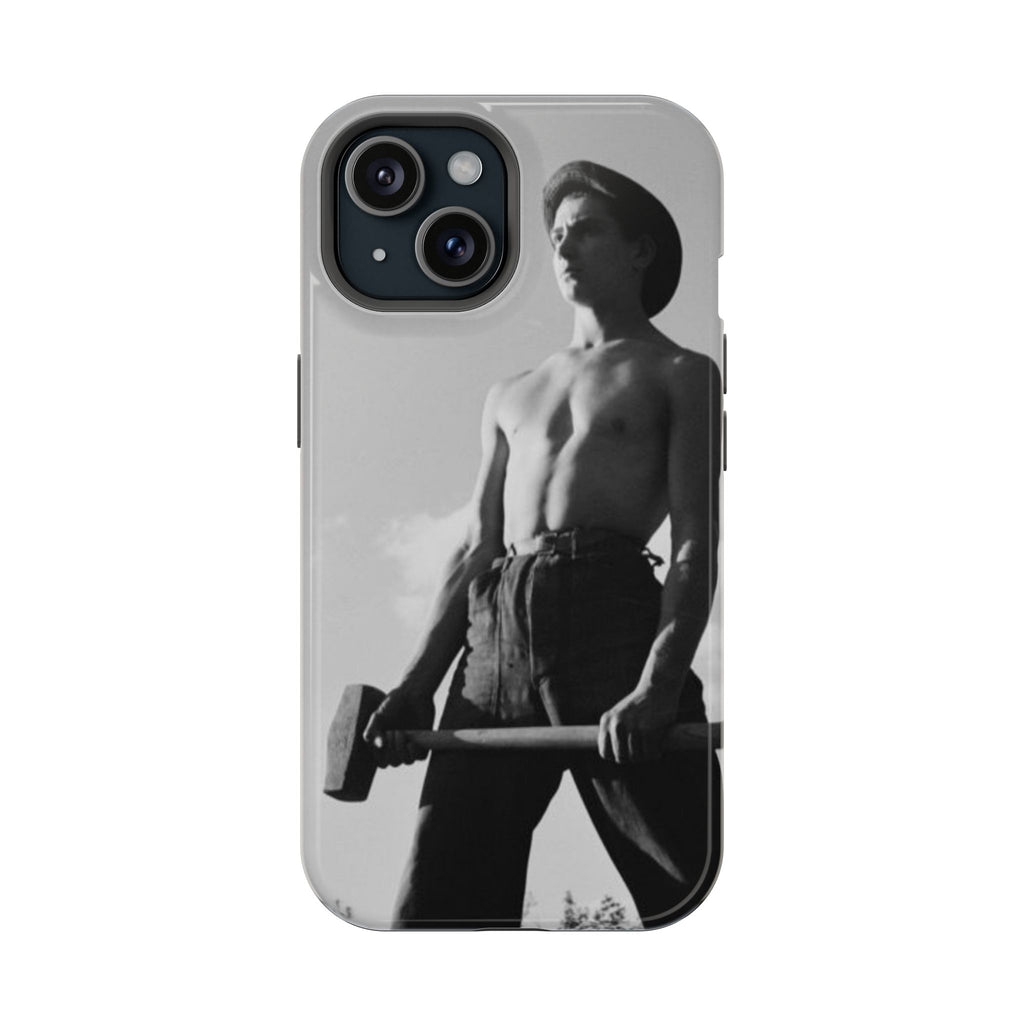 Shirtless Farmer with Sledgehammer Phone Case | Impact-Resistant Magnetic