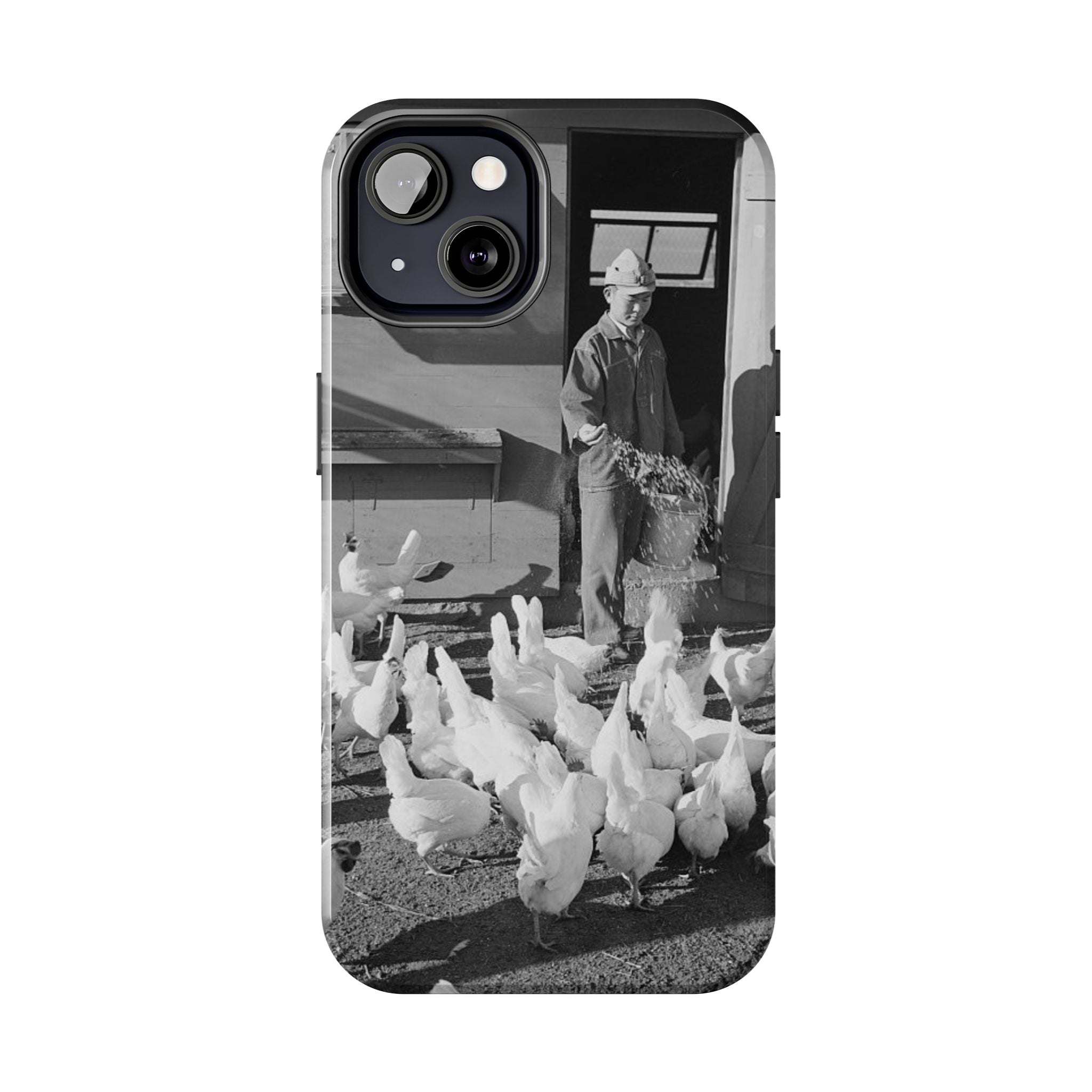 Ansel Adams  iBlack White image Farmer Feeding Chickens Phone Case | Vintage Farm Photo Tough Case | iphone 17 16 15