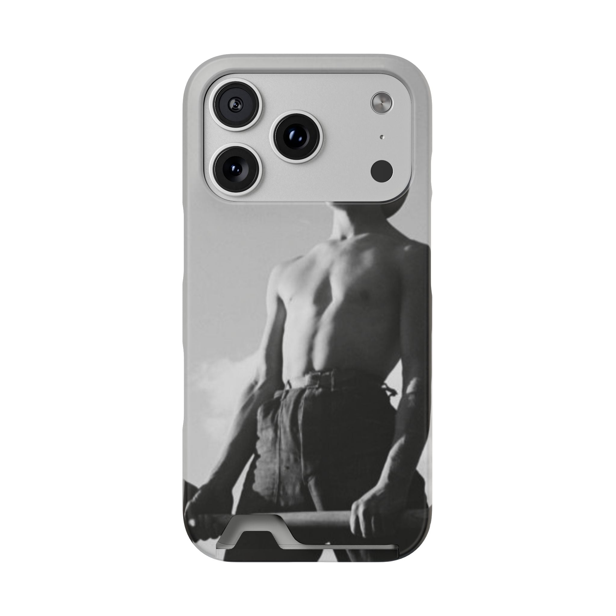 Masculine Black and White Shirtless Cowboy Phone Case with Card Holder | iphone 17 16 15 s26 | gift for him her
