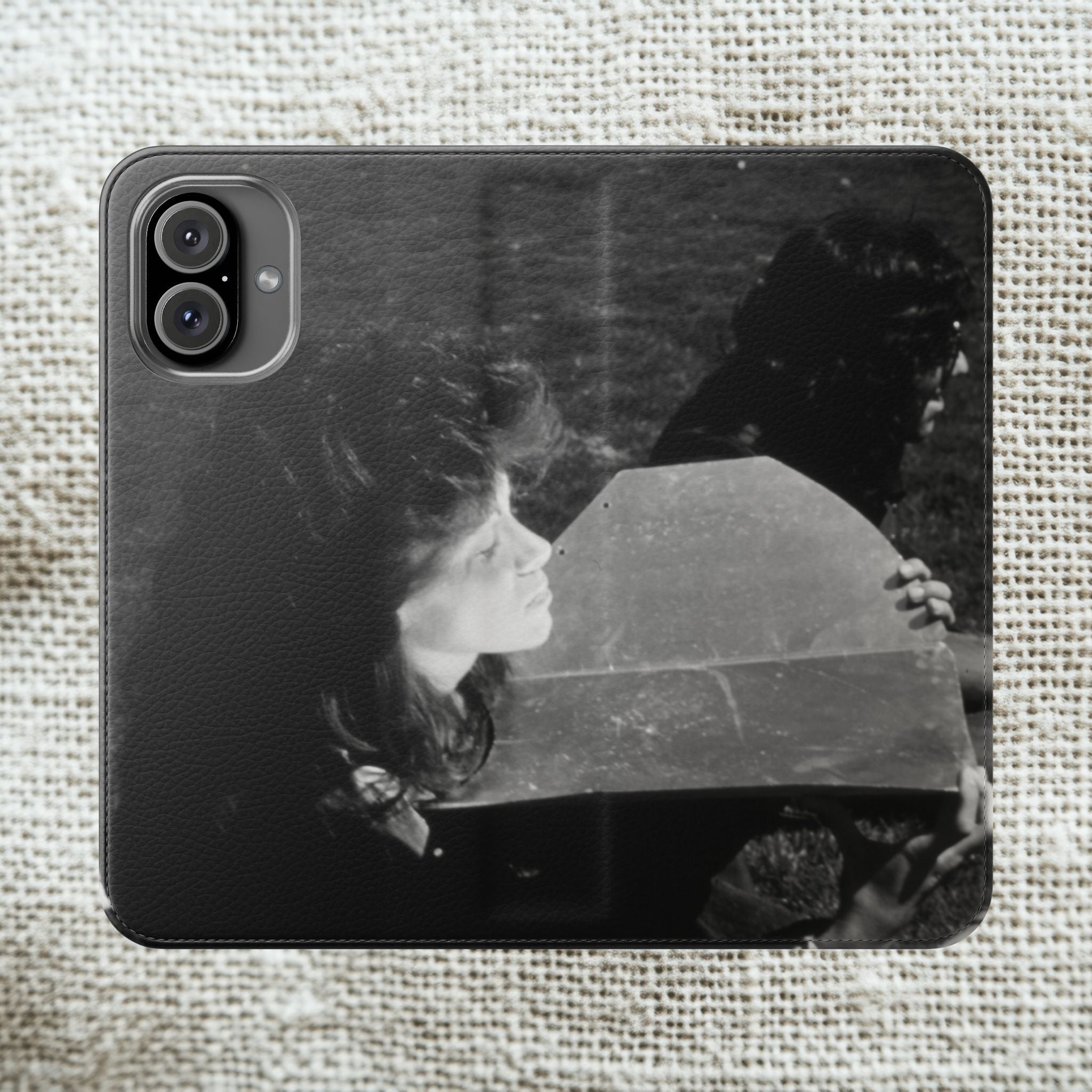 Black and White  Americana Portrait flip Phone Case | flip Case |woman sunning herself with foil | 1970s Americana | Graduation gift