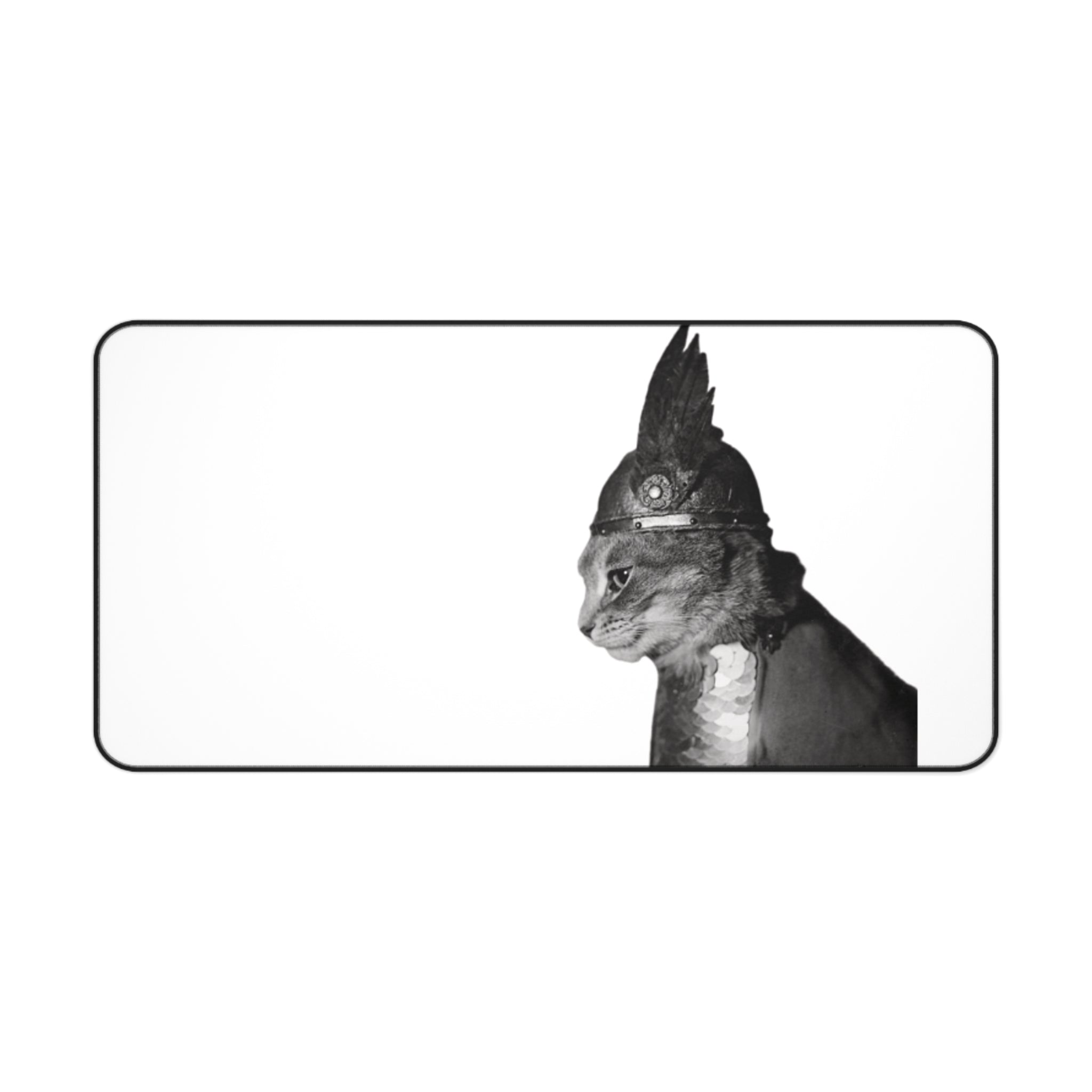 Steam Punk Monochrome  Cat Portrait Desk Mat | Antique Style Cat Illustration | cat with gladiator hat | industrial minimalism | cat dad