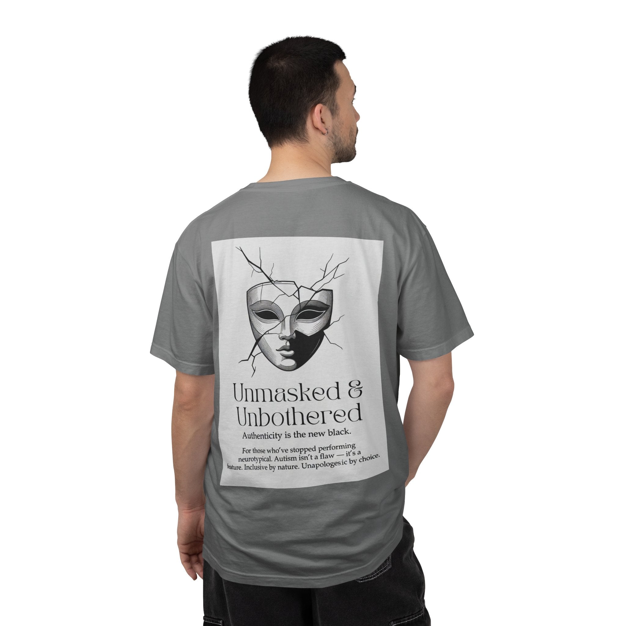 Neurodiversity Pride Acceptance t shirt |Unmasked & Unbothered T-shirt | Back Print Mask Illustration | ADHD \ Autism celebration