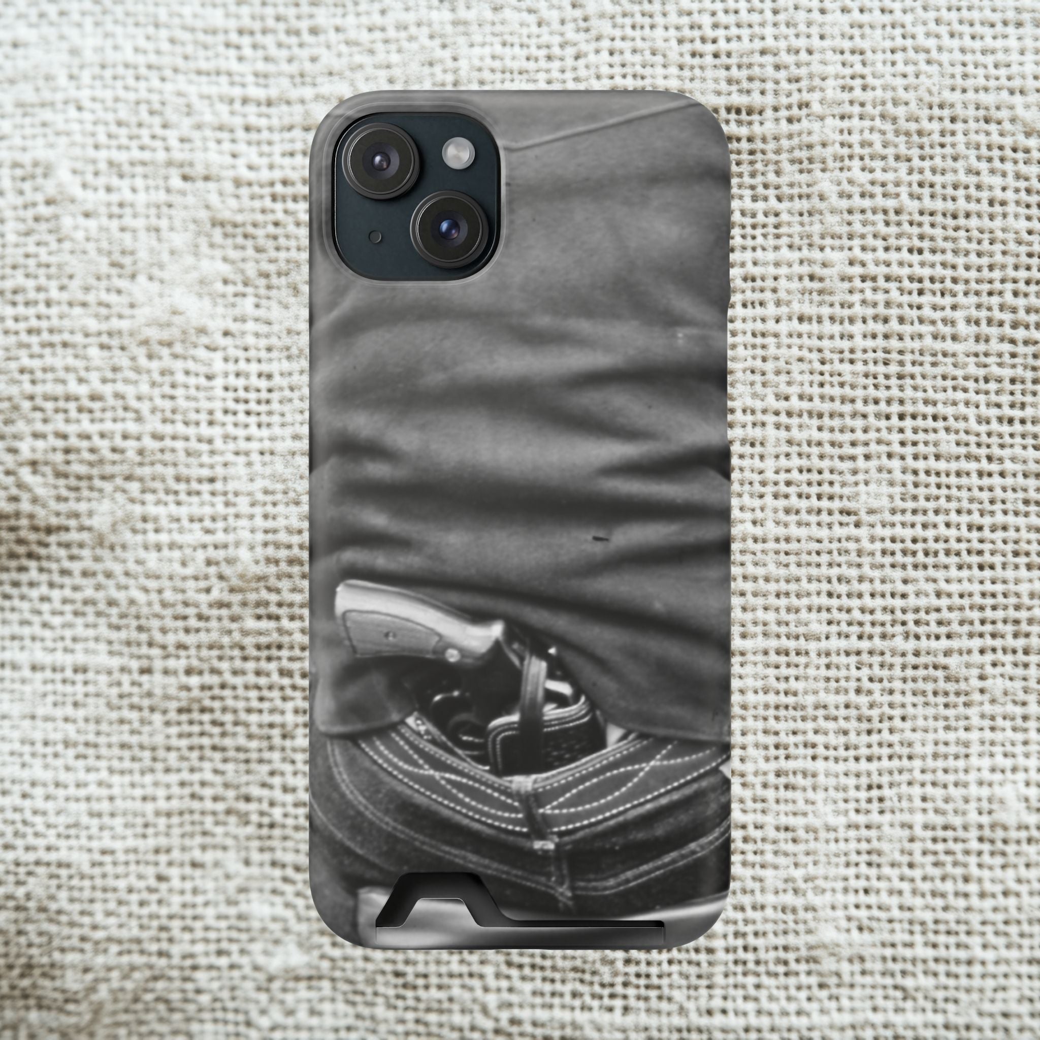 Vintage Revolver in Pocket phone case 2 card holder | Samsung 26 iphone 17 16 15 | Masculine | Monochrome Americana | rustic office decor